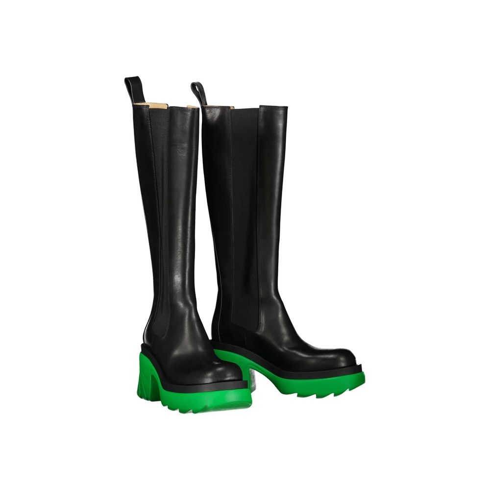 Black Leather High Heel Boots