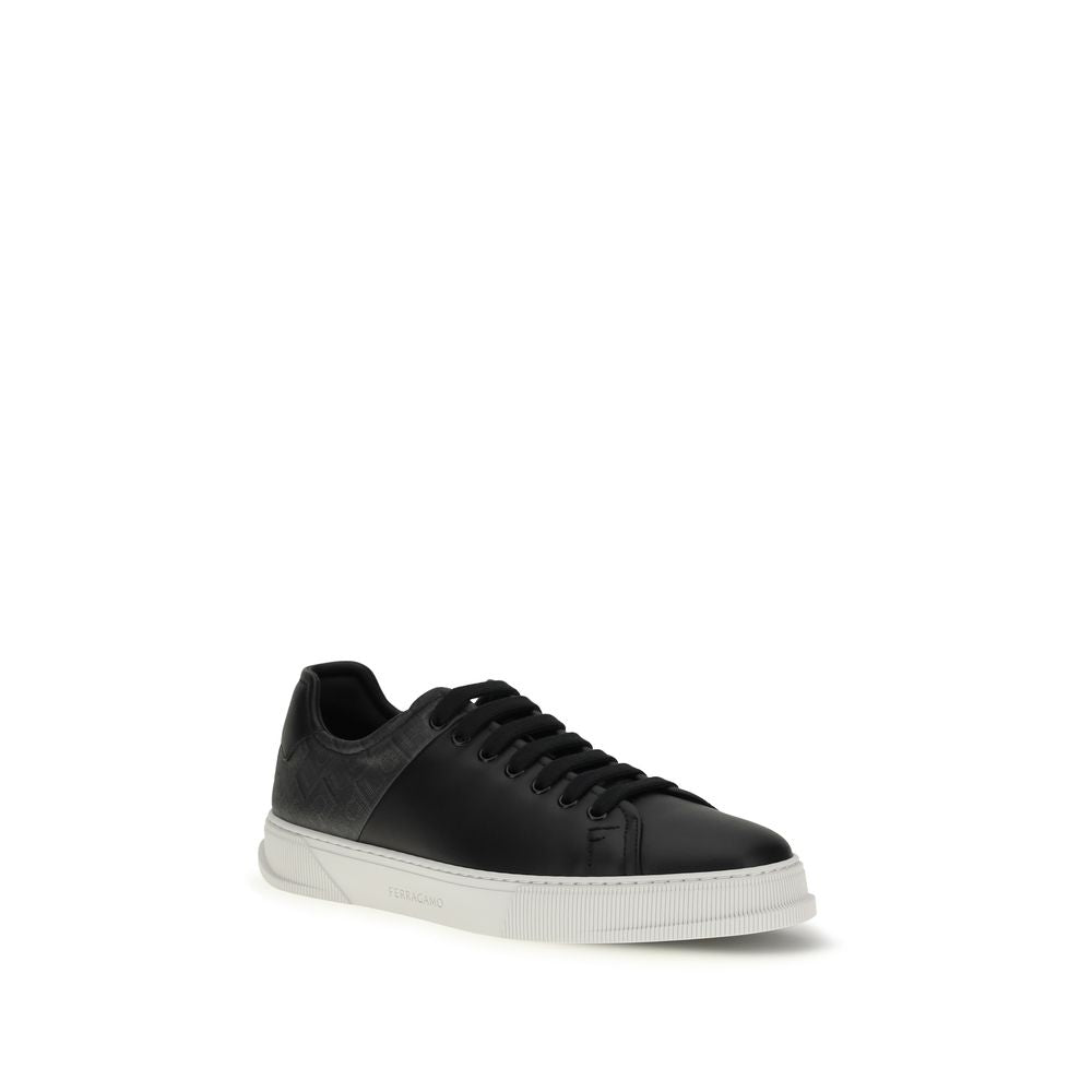 Ferragamo Black Calf Leather Low Top Sneakers