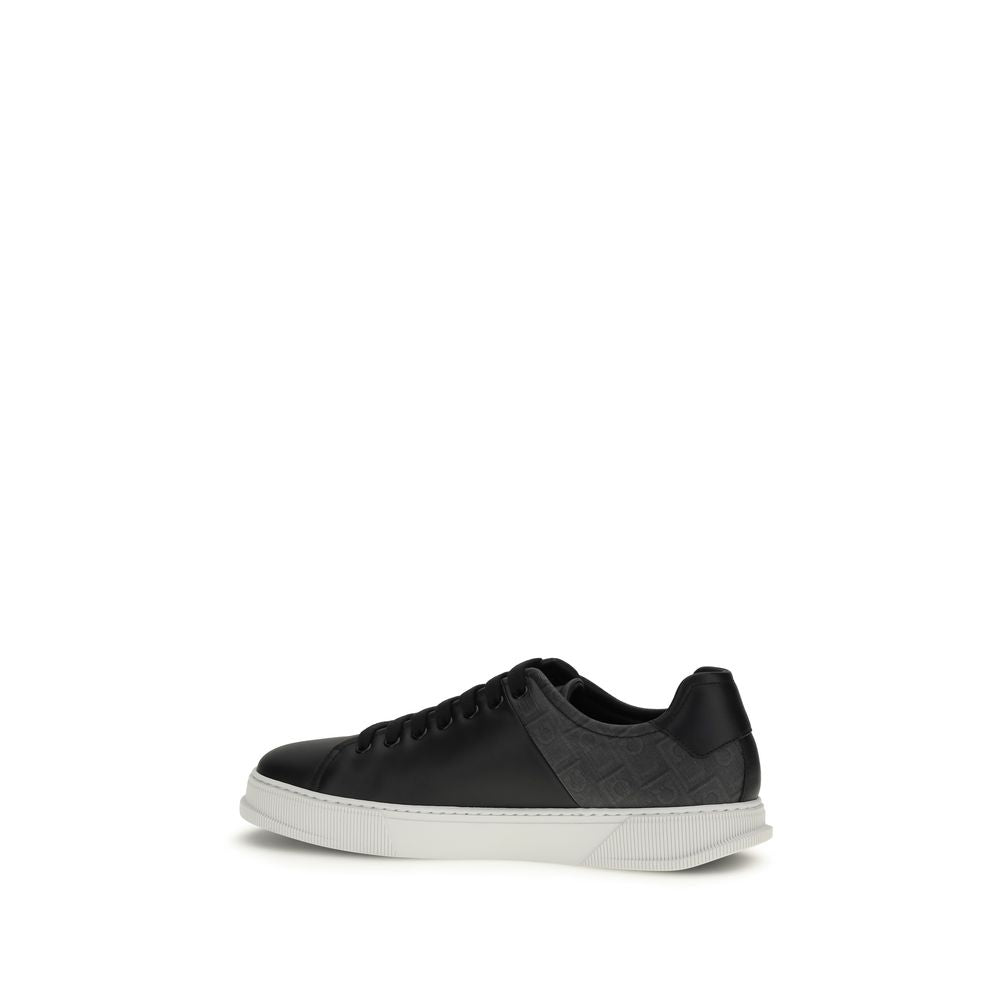 Ferragamo Black Calf Leather Low Top Sneakers