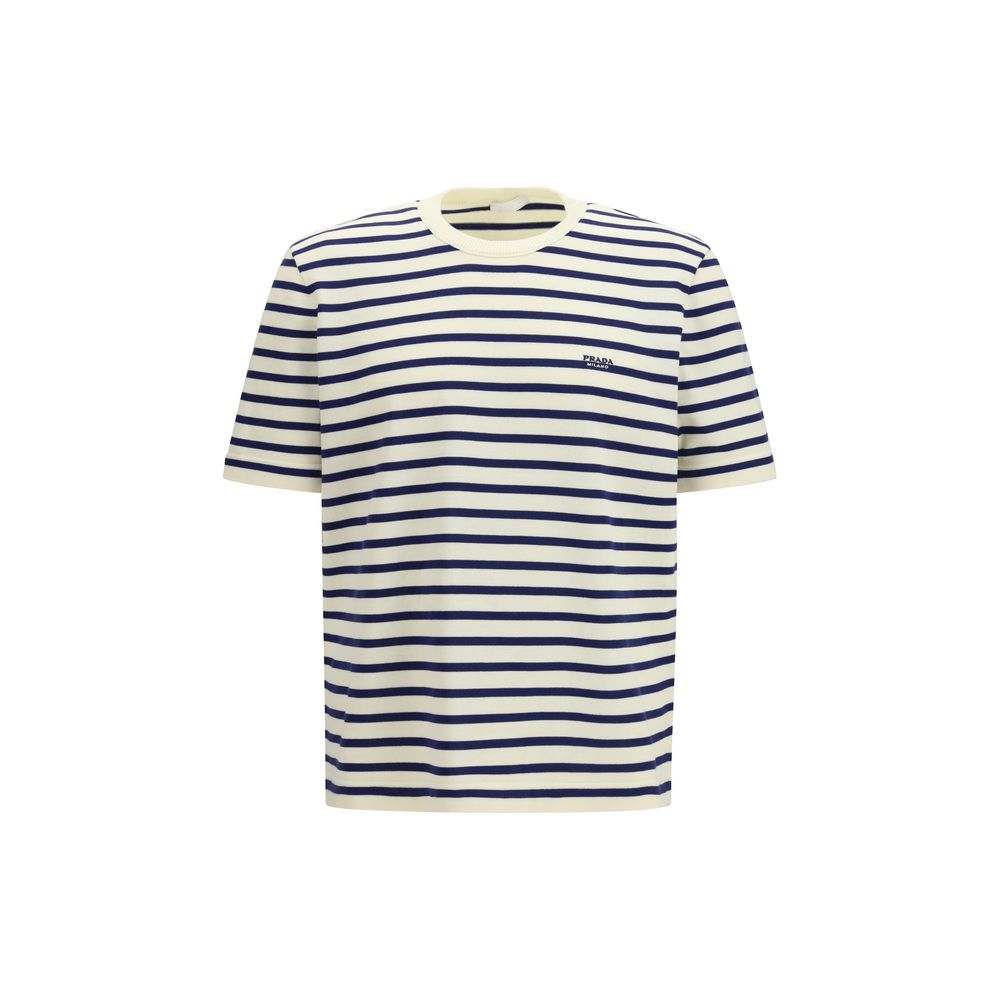 Prada Blue Cotton Striped Crew-Neck Sweater