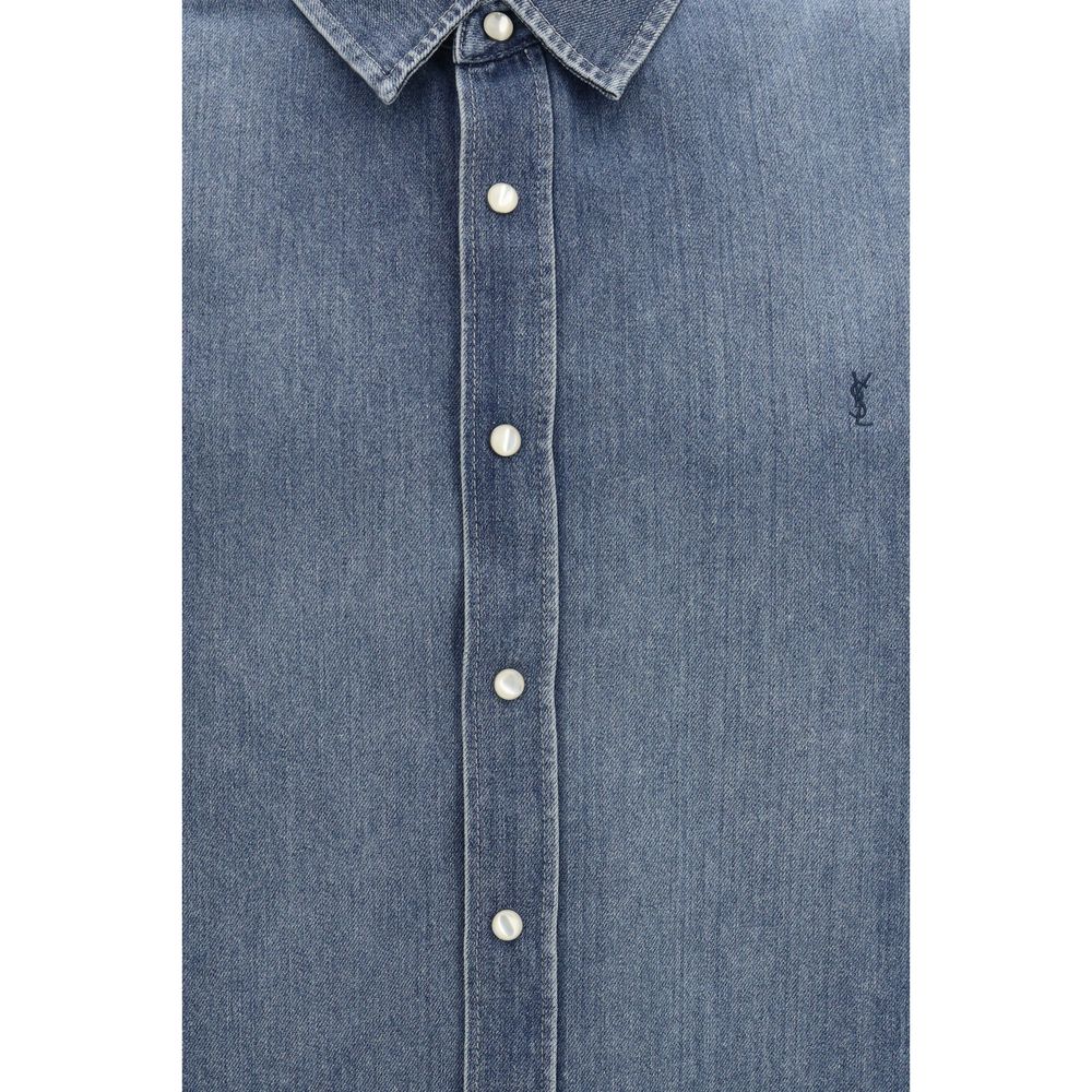 Saint Laurent Blue Denim Snap-Button Shirt