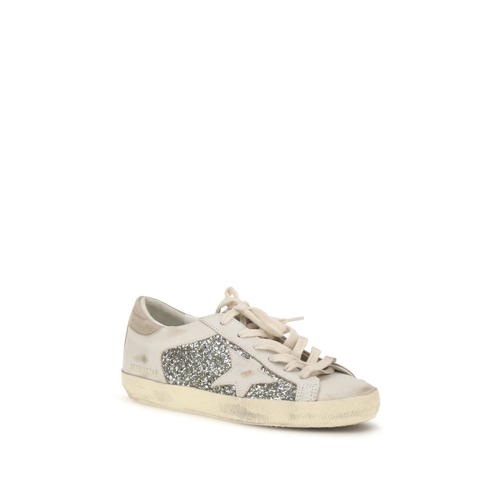 Golden Goose Beige Glitter Leather Sneakers