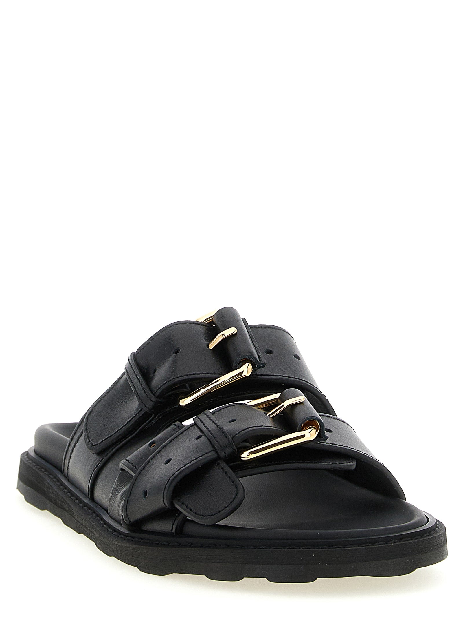 Black Calfskin Slides