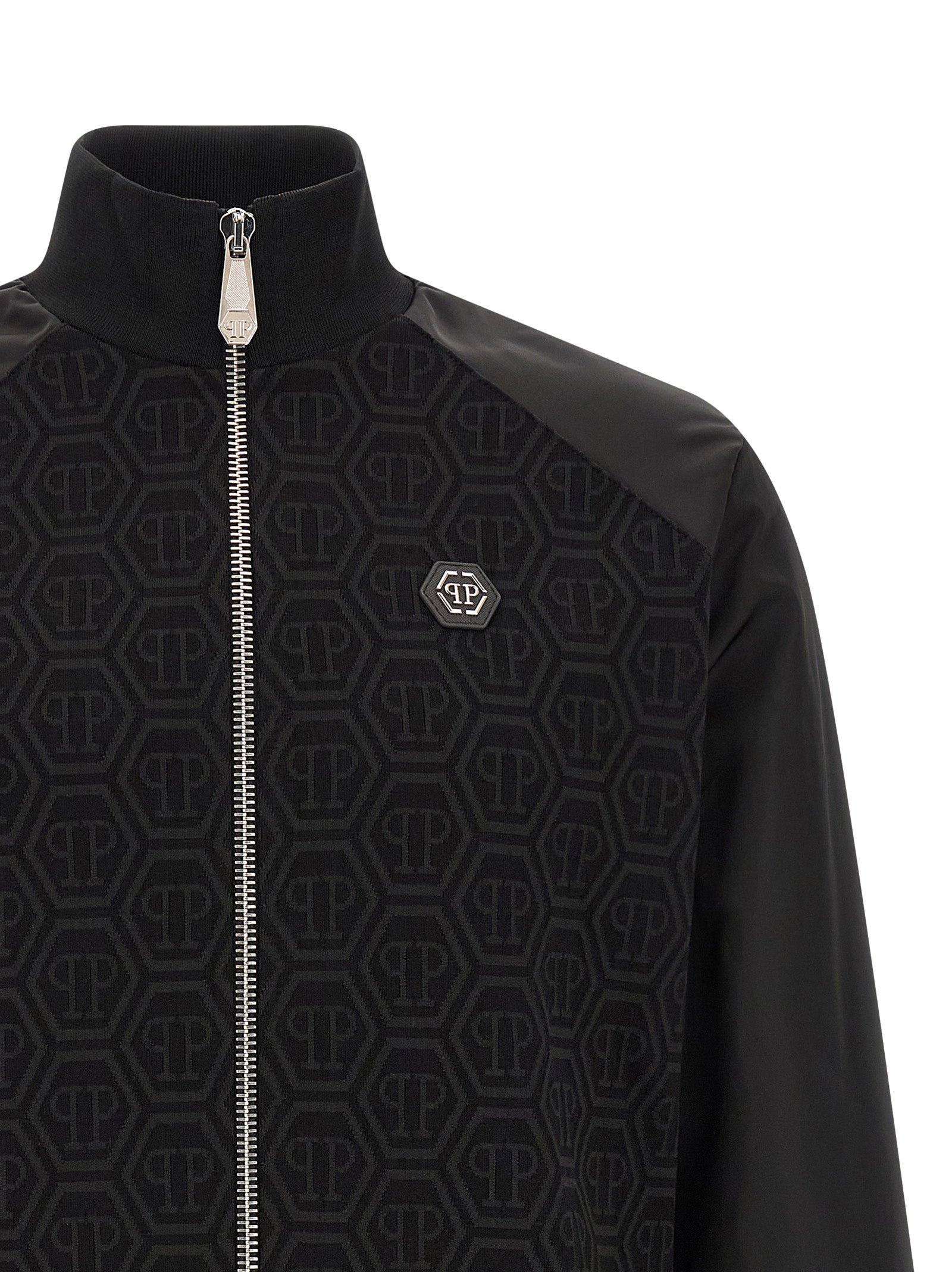 Philipp Plein Black Stretch Cotton Zip Sweatshirt