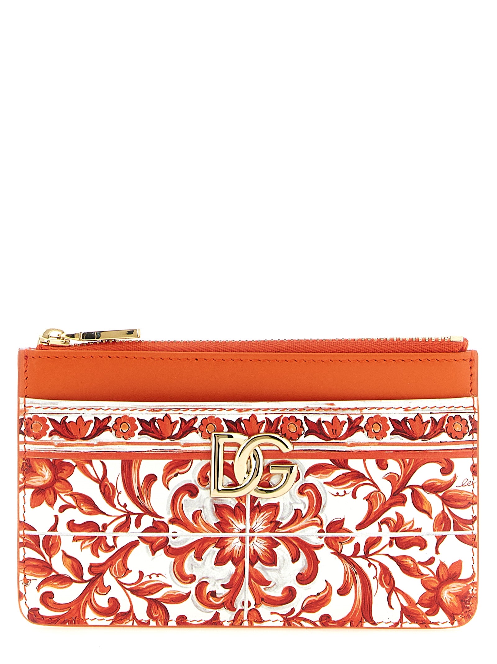 Dolce & Gabbana Orange Calfskin Maiolica Cardholder