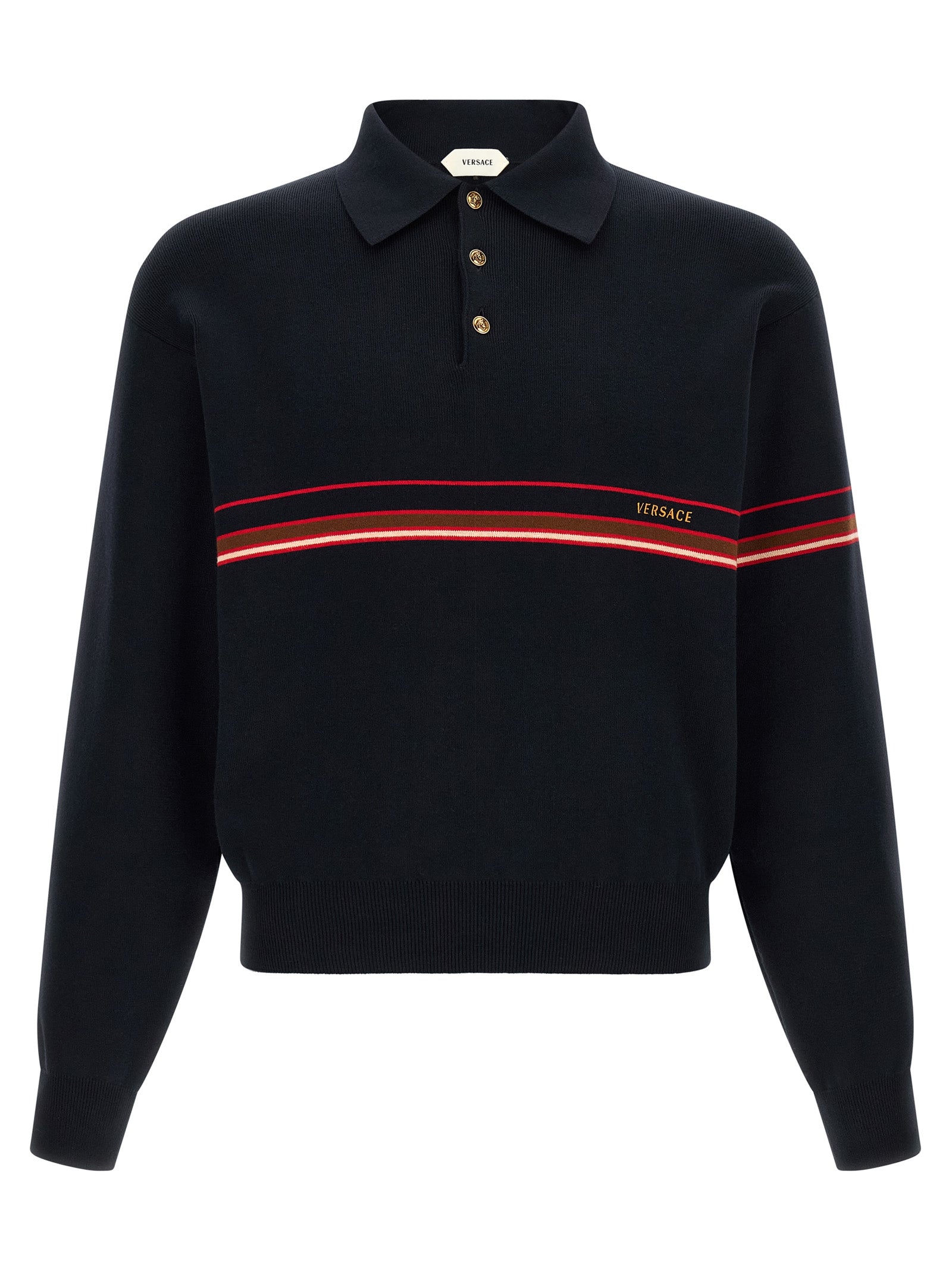 Versace Blue Cotton Long-Sleeve Polo Shirt