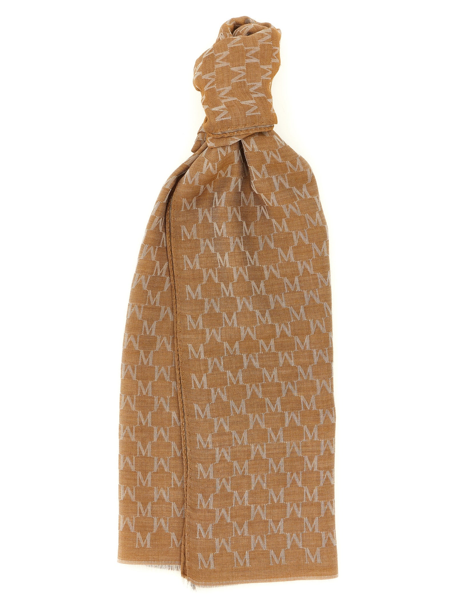 Max Mara Brown Cotton-Silk Jacquard Scarf