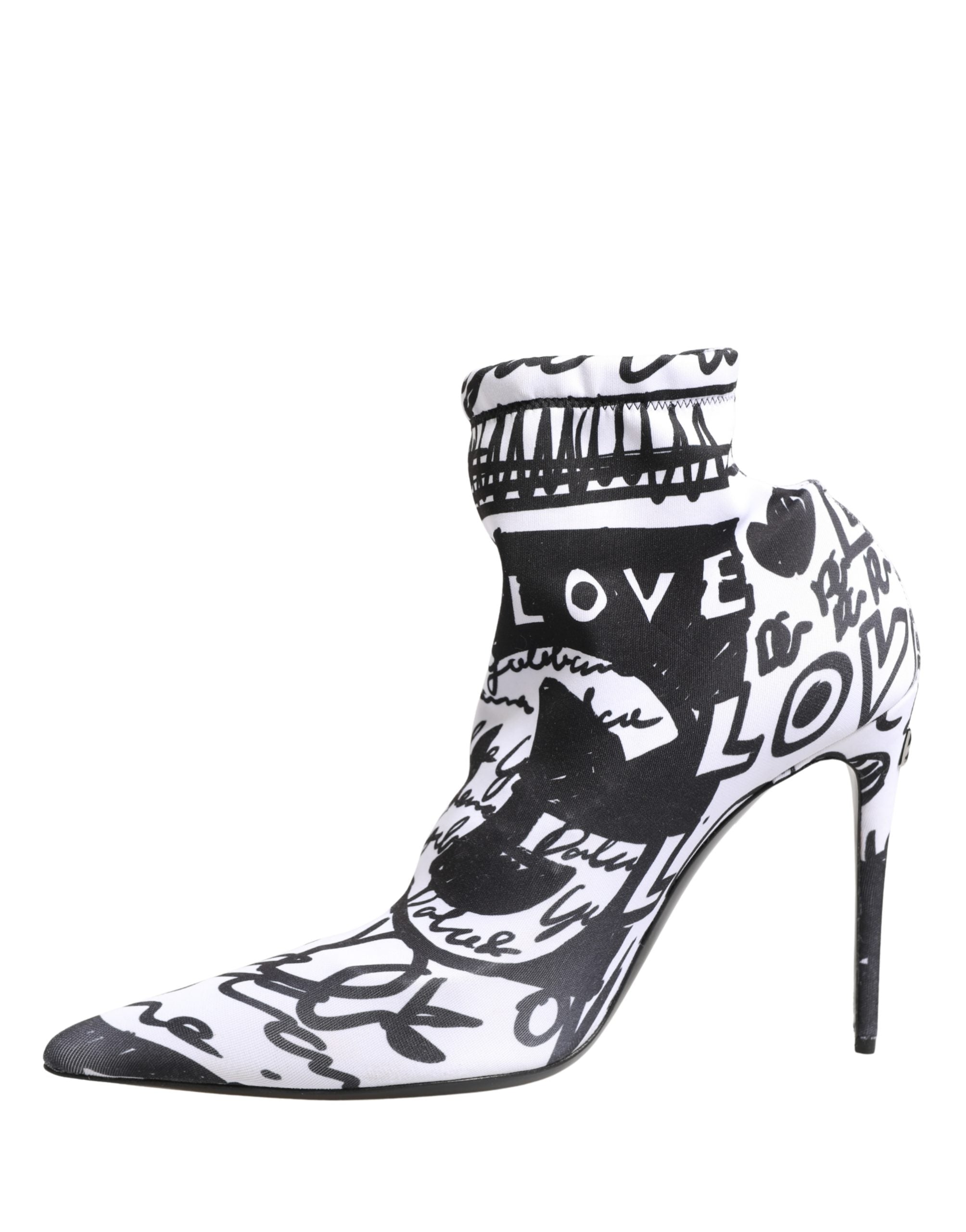 Dolce & Gabbana White Graffiti Stretch Ankle Boots