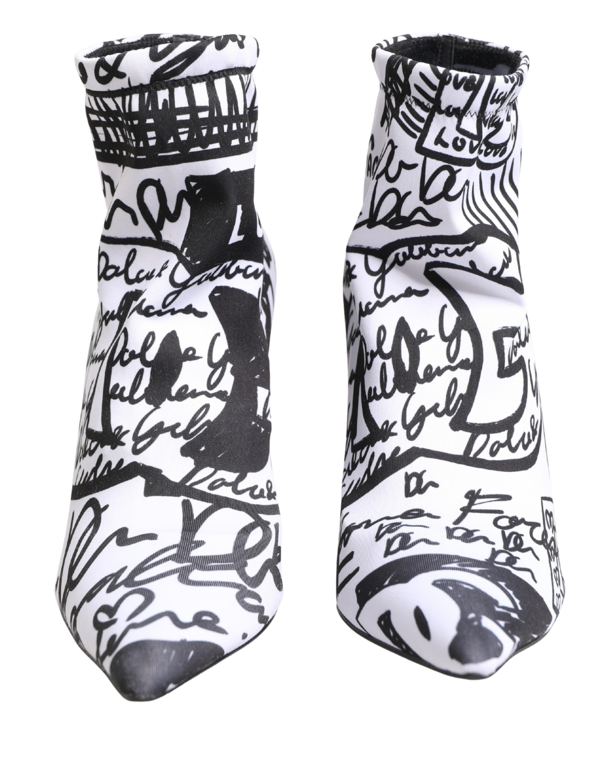 Dolce & Gabbana White Graffiti Stretch Ankle Boots