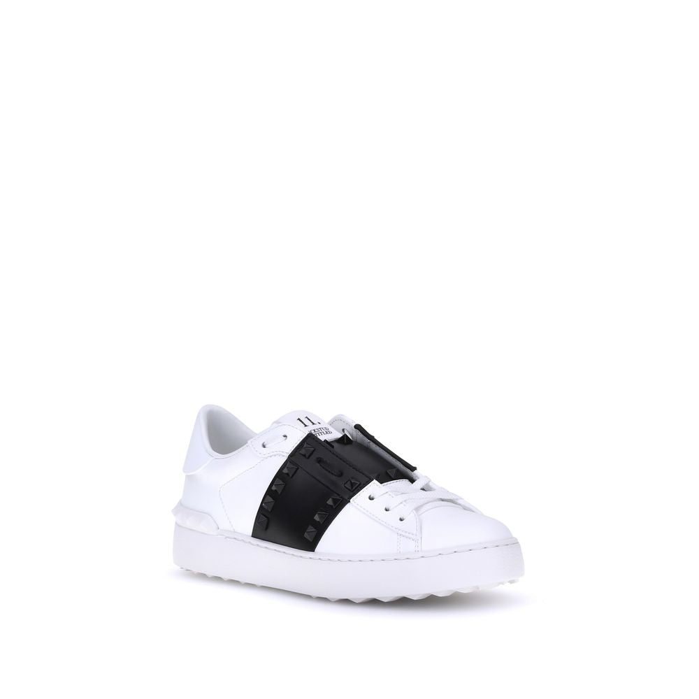 Valentino Garavani White Calfskin Open Rockstud Sneakers