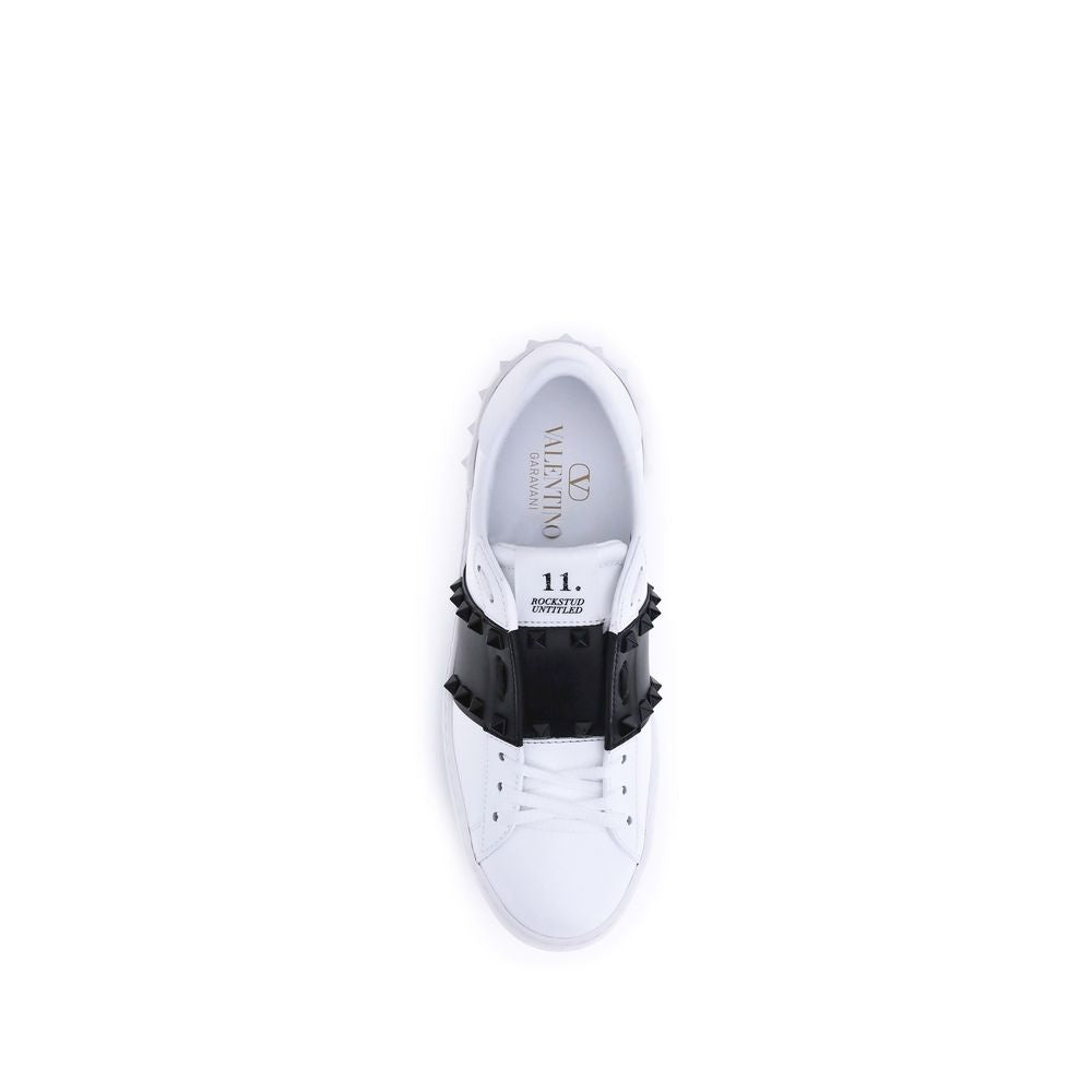 Valentino Garavani White Calfskin Open Rockstud Sneakers