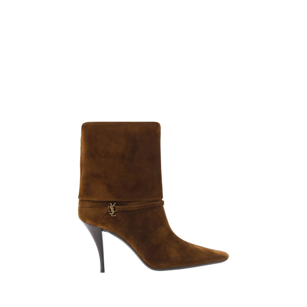 Saint Laurent Brown Calfskin Stiletto Slip-On Ankle Boots