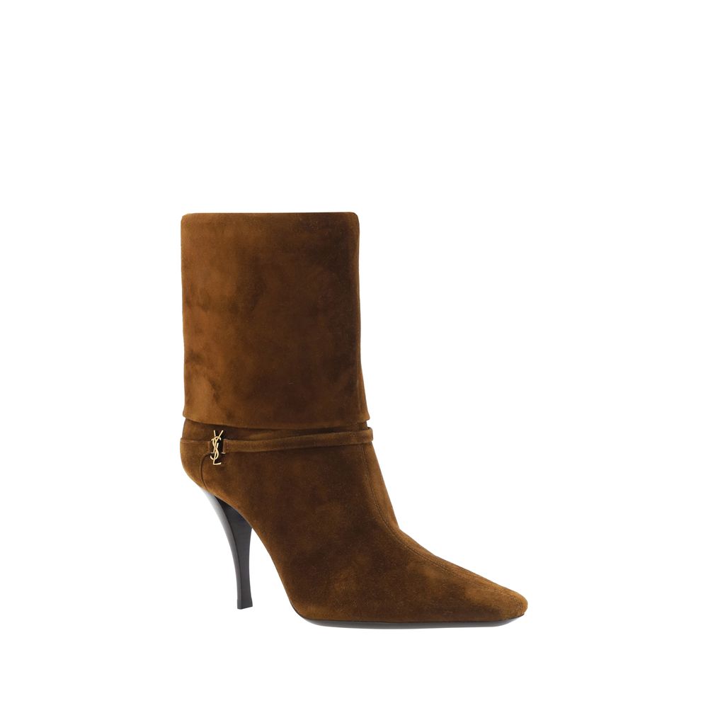Saint Laurent Brown Calfskin Stiletto Slip-On Ankle Boots