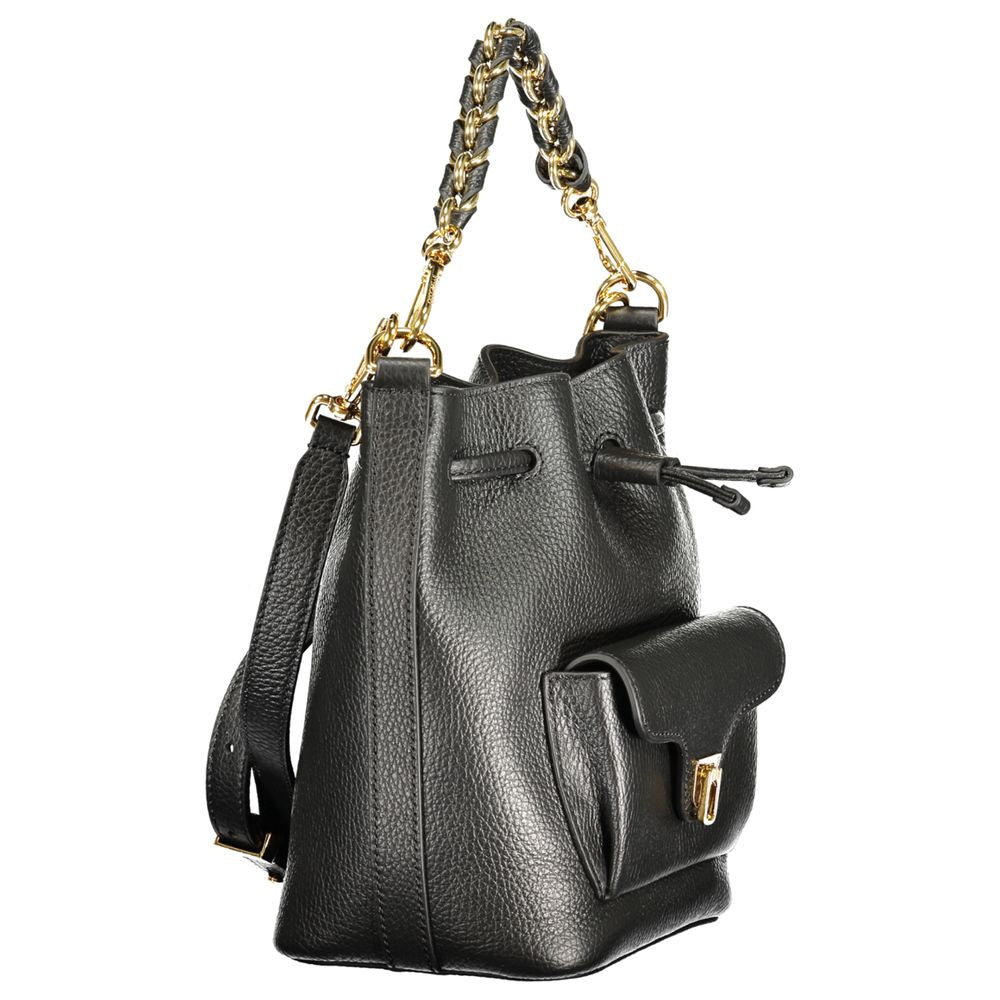 Coccinelle Black Leather Beat Generation Drawstring Bag