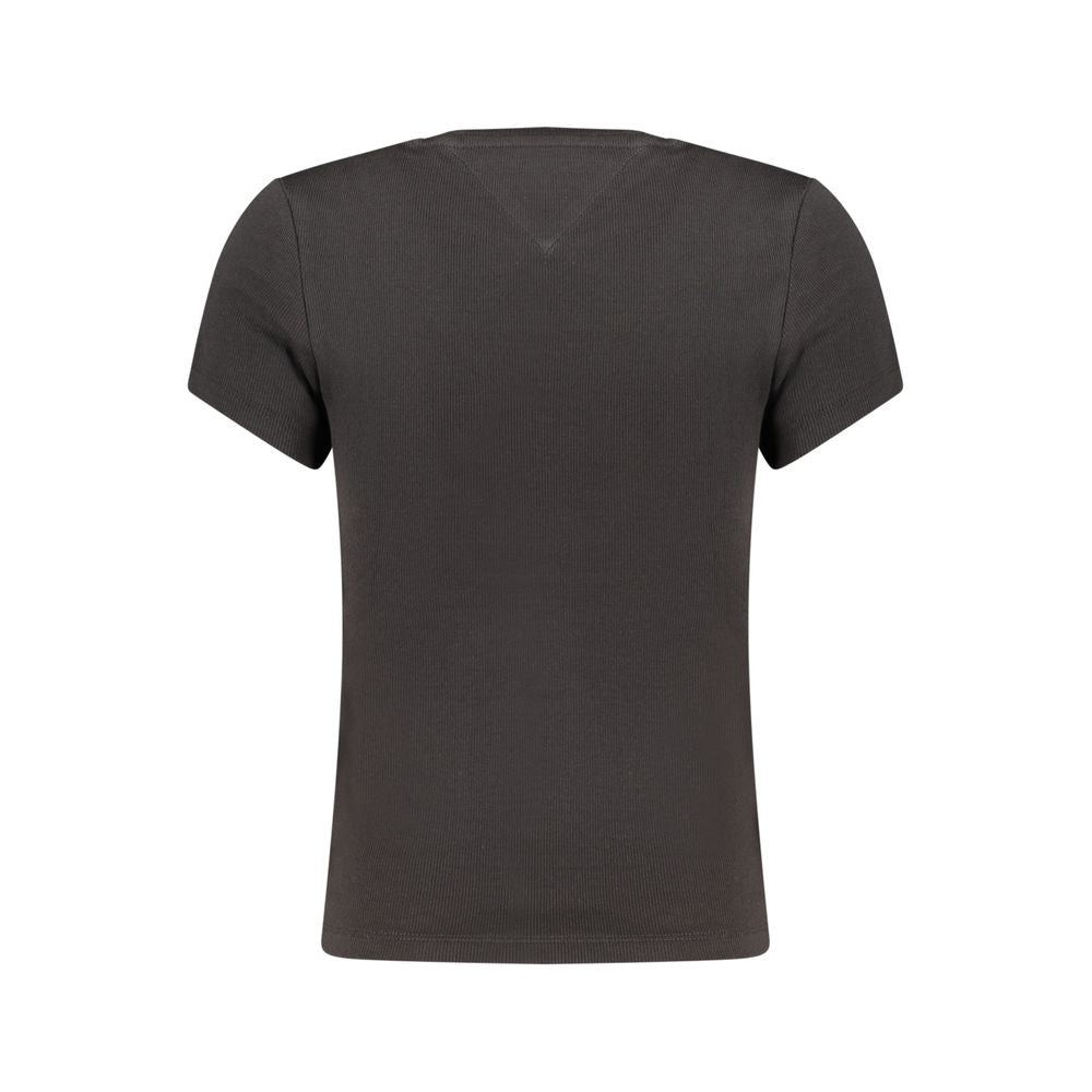 Tommy Hilfiger Black Cotton-Elastane Logo T-Shirt