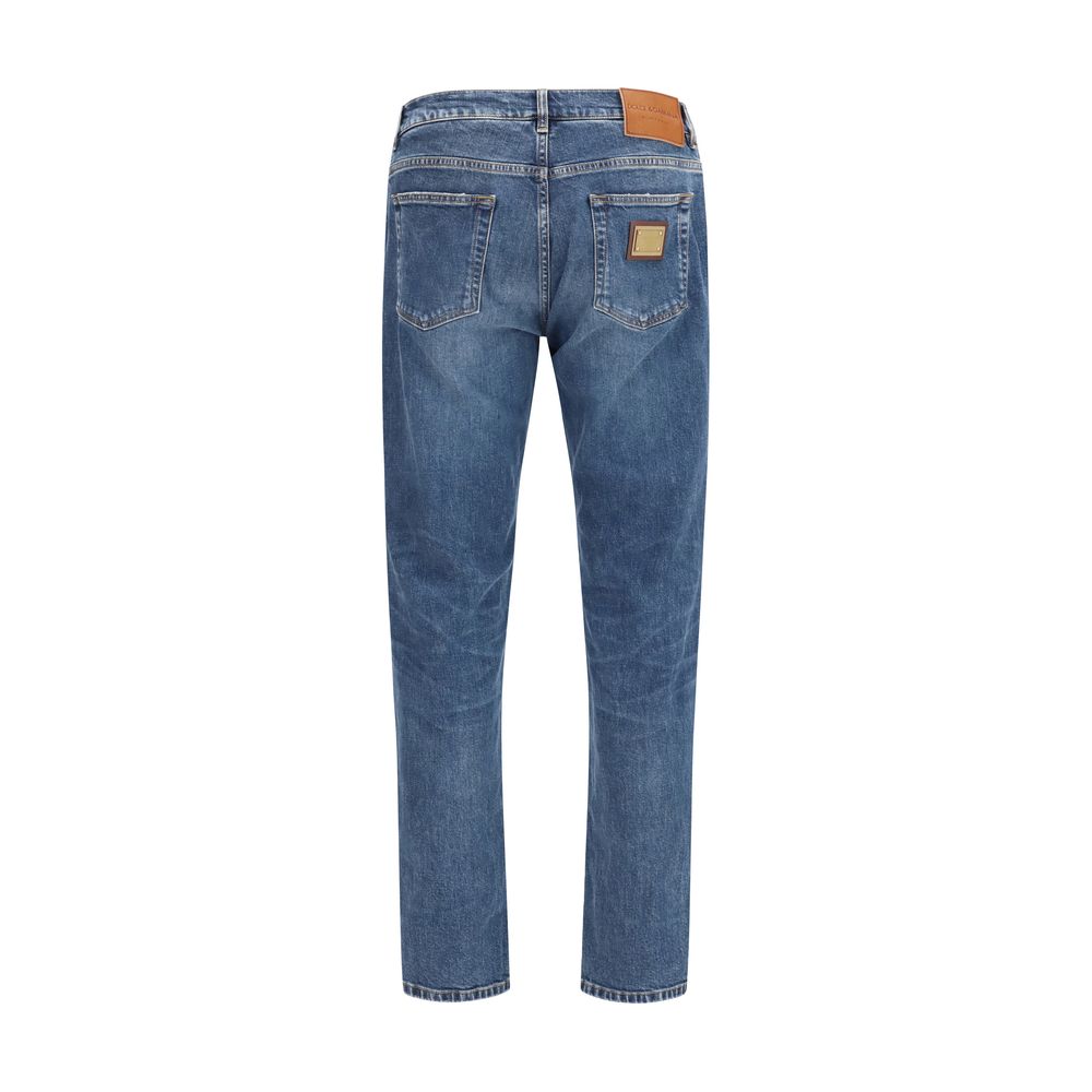 Blue Cotton Straight-Leg Jeans