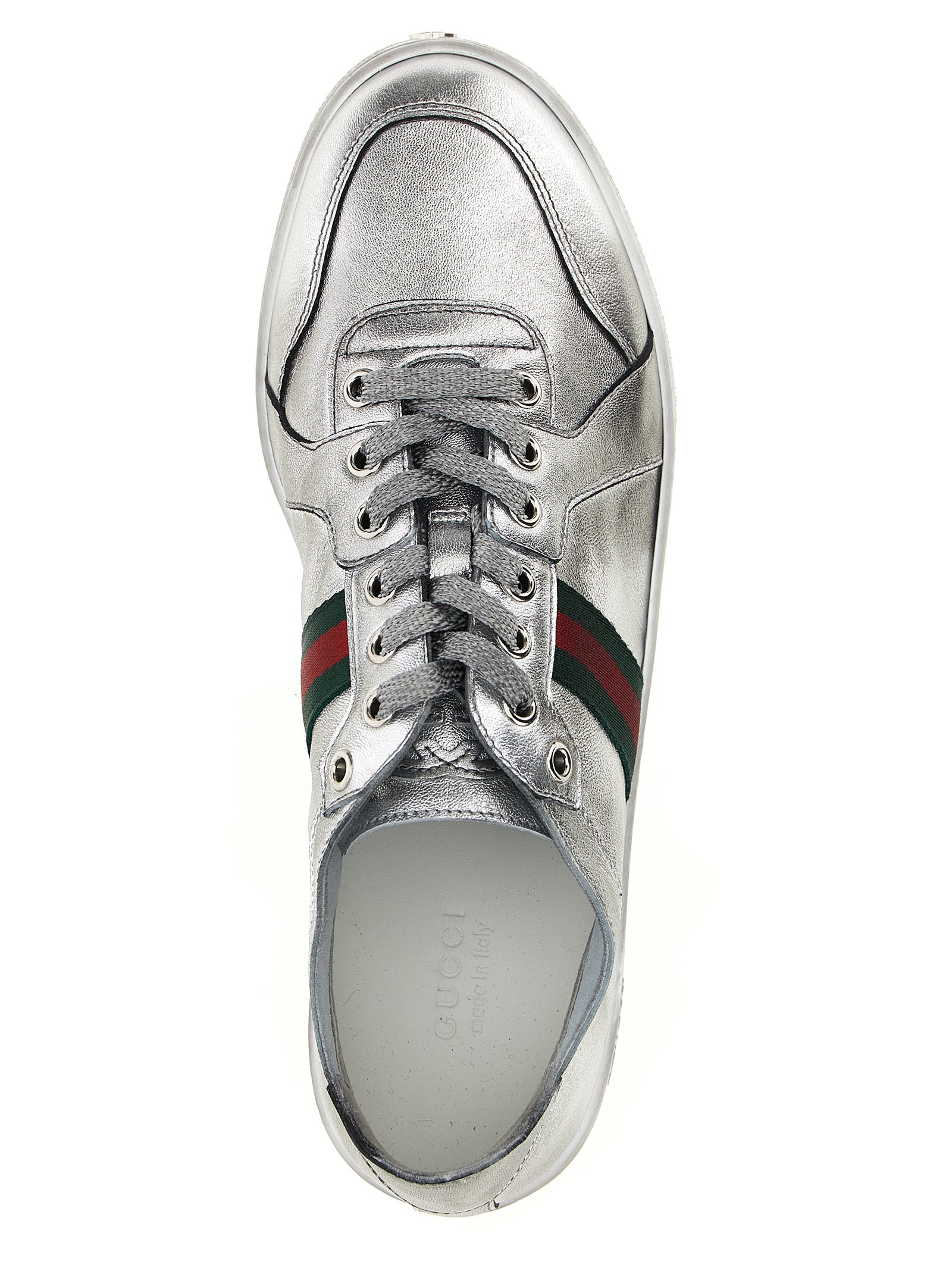 Silver Lamb Leather Low Top Sneakers