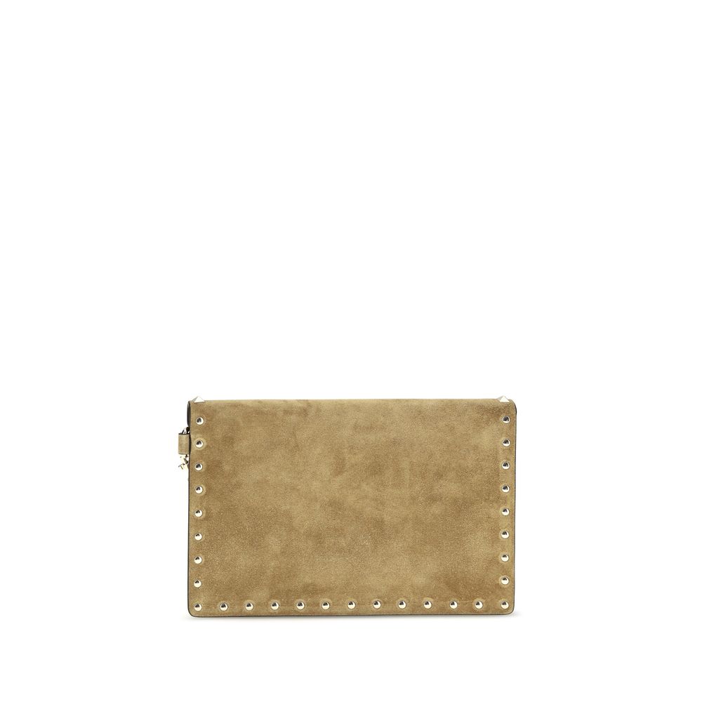 Valentino Garavani Beige Suede Leather Clutch Bag