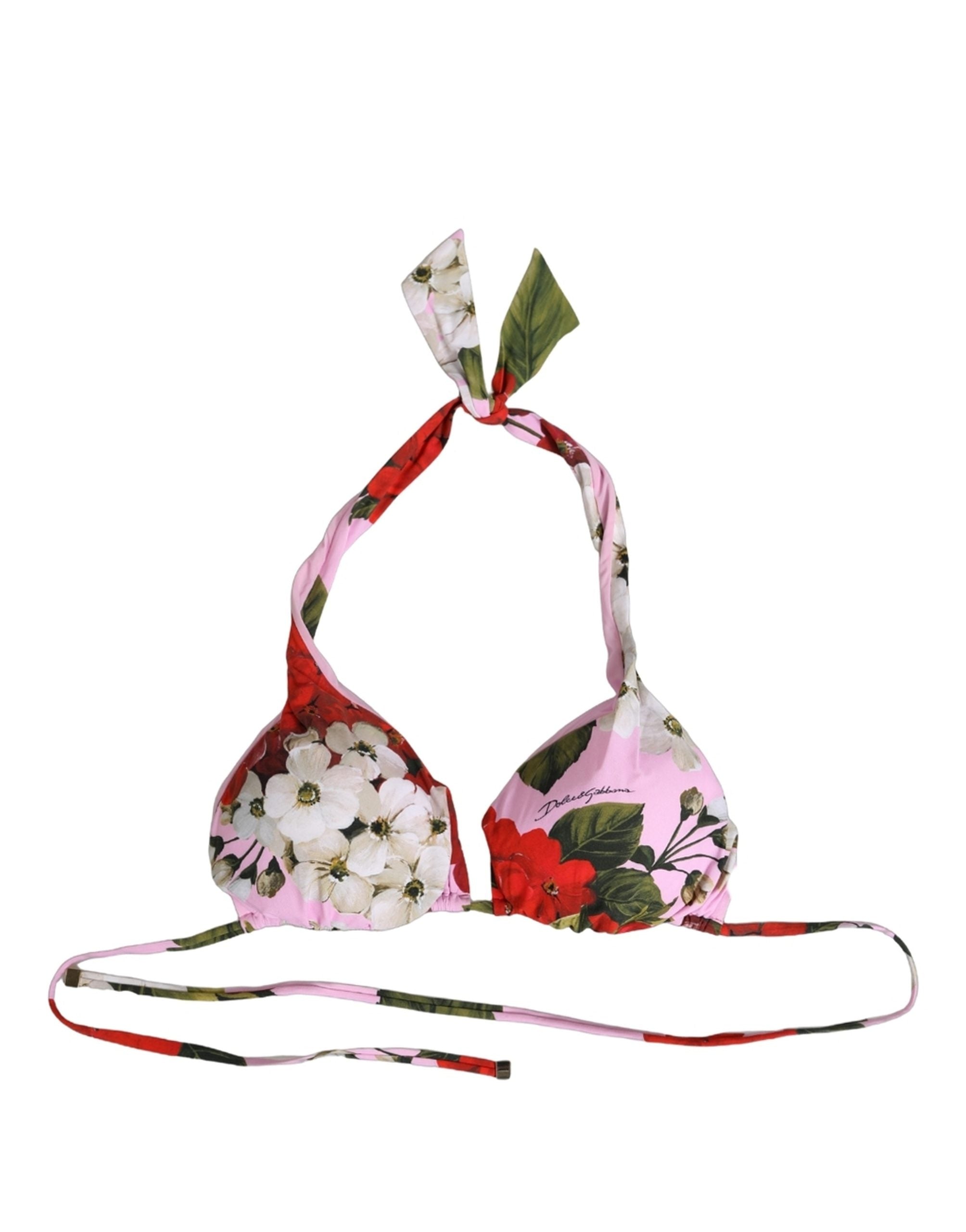 Dolce & Gabbana Pink Floral Print Triangle Beachwear Bikini Top