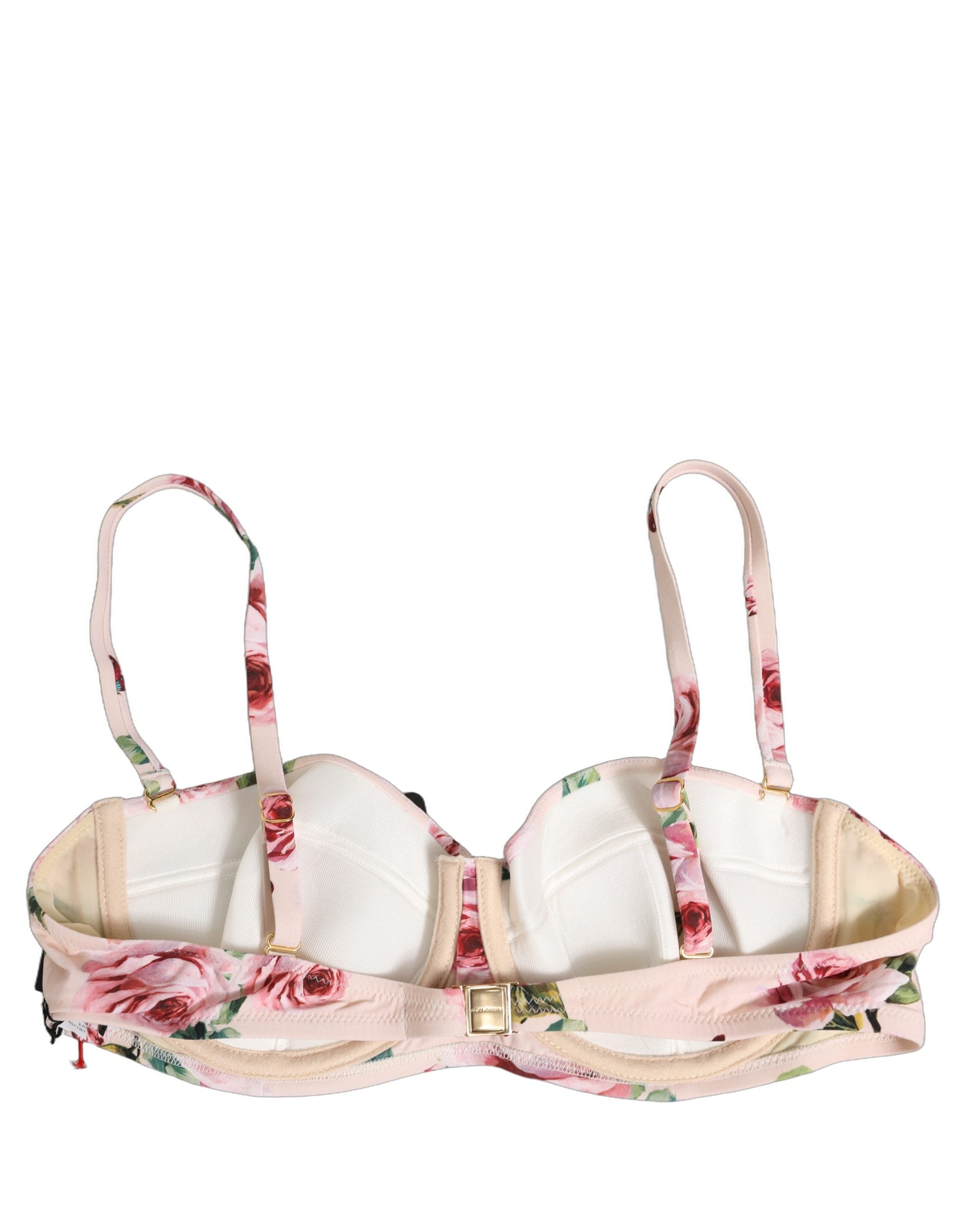 Dolce & Gabbana Pink Floral Print Underwire Beachwear Bikini Top