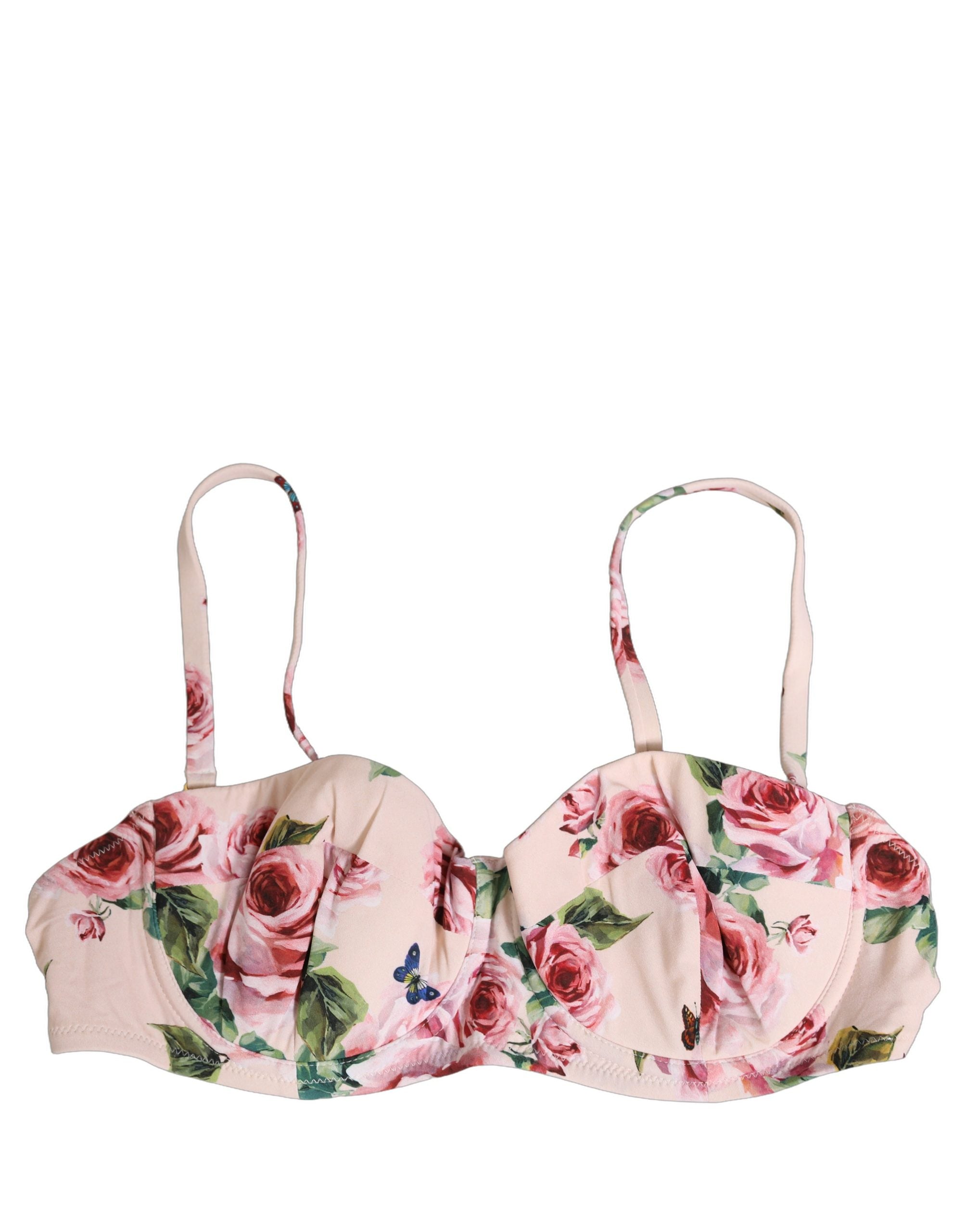 Dolce & Gabbana Pink Floral Print Underwire Beachwear Bikini Top
