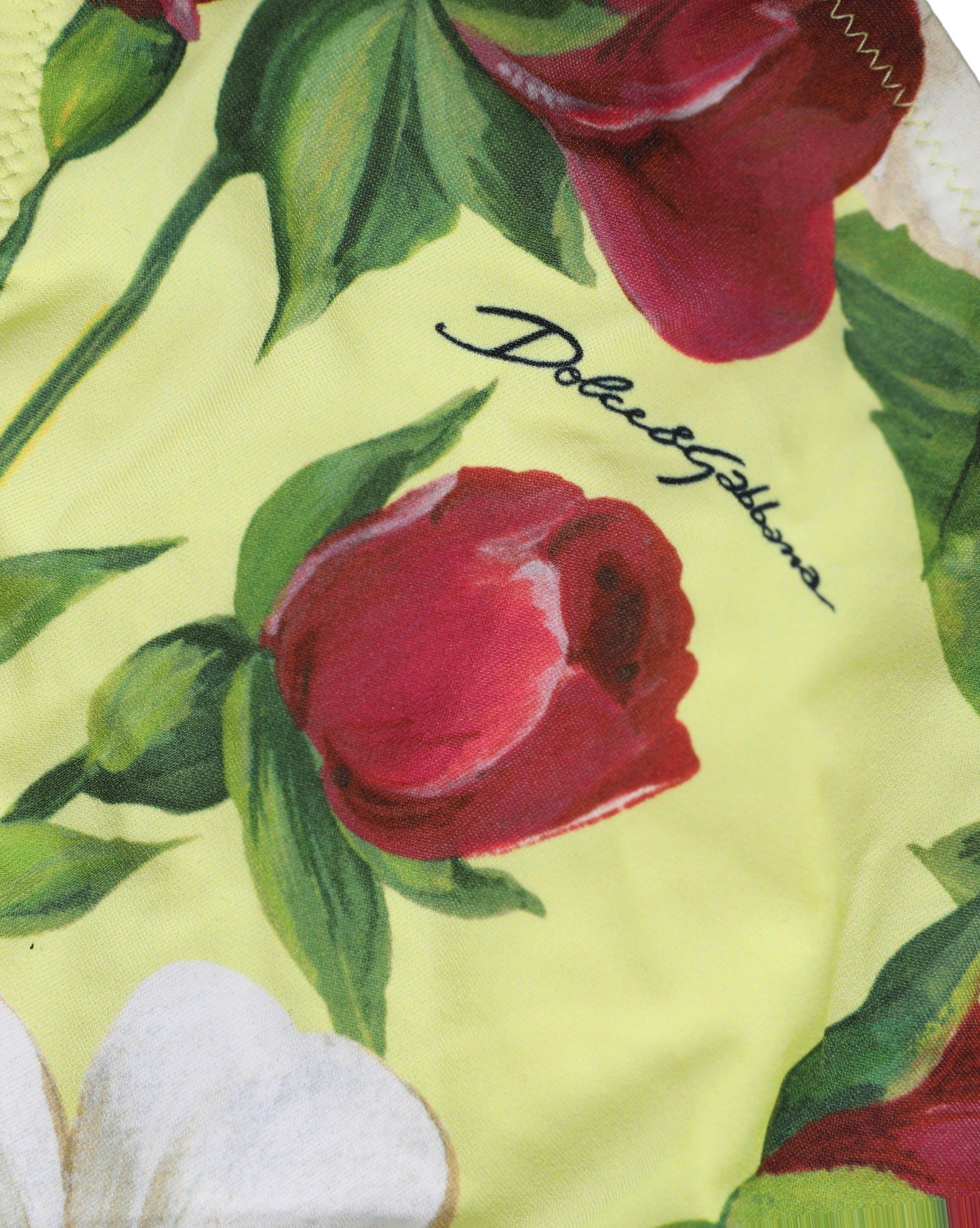 Dolce & Gabbana Yellow Floral Print Nylon Beachwear Bikini Bottom