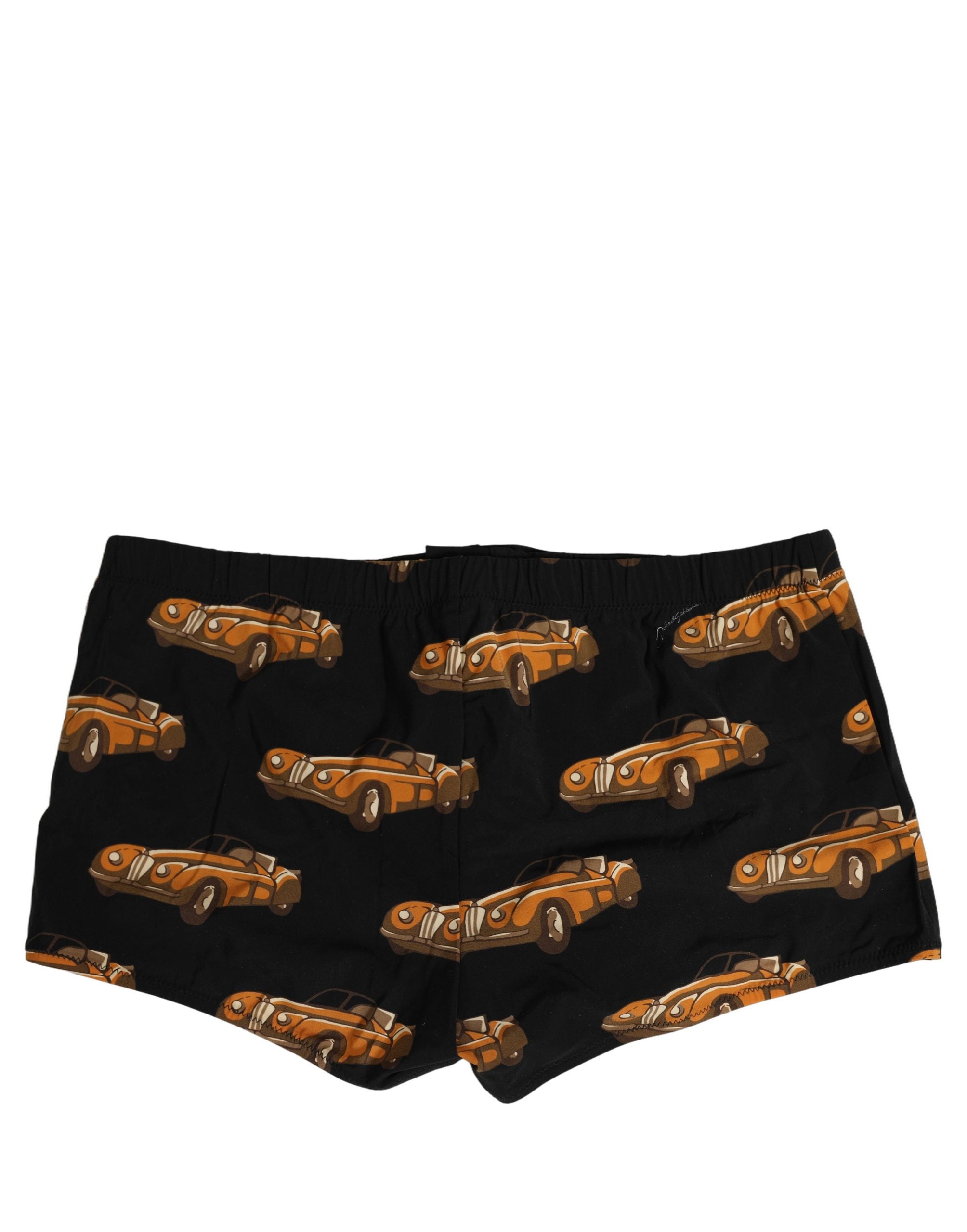 Dolce & Gabbana Black Car Print Swim Trunk Beachwear Swimwear
