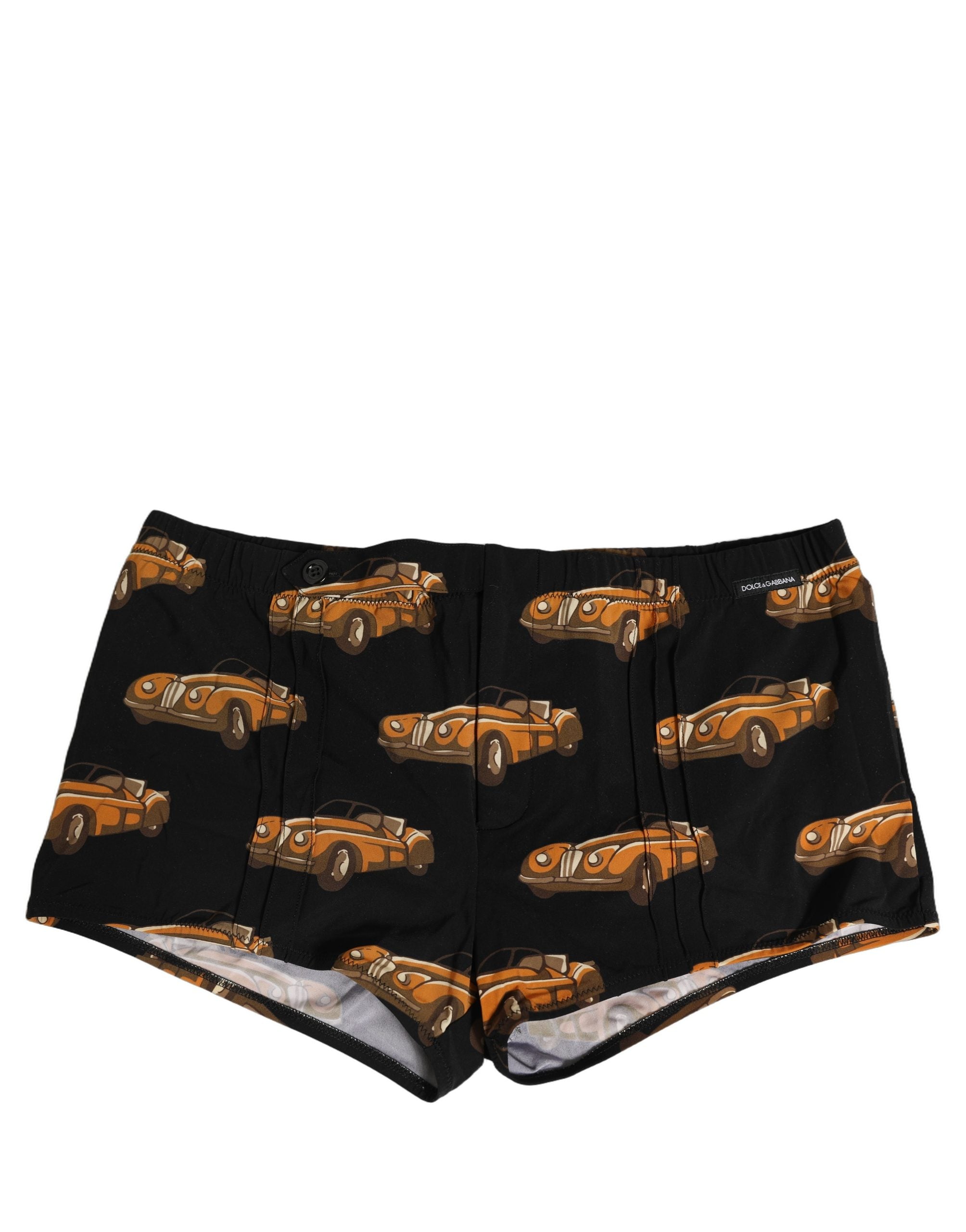 Dolce & Gabbana Black Car Print Swim Trunk Beachwear Swimwear