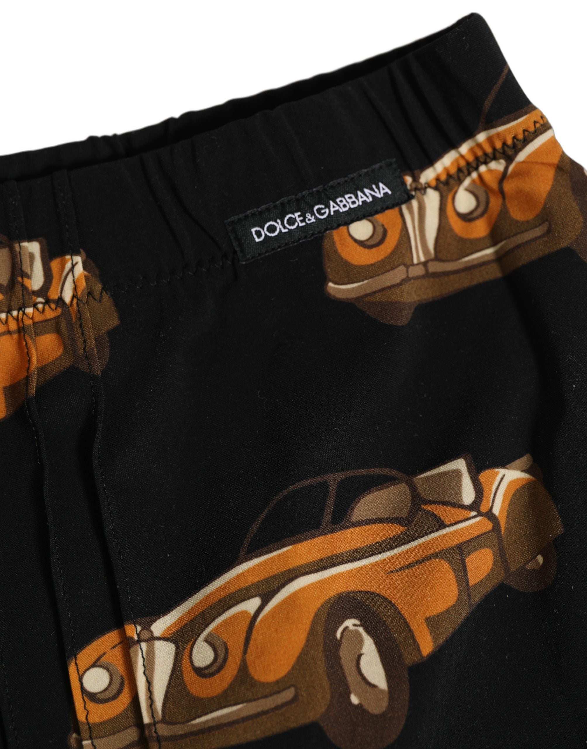Dolce & Gabbana Black Car Print Swim Trunk Beachwear Swimwear