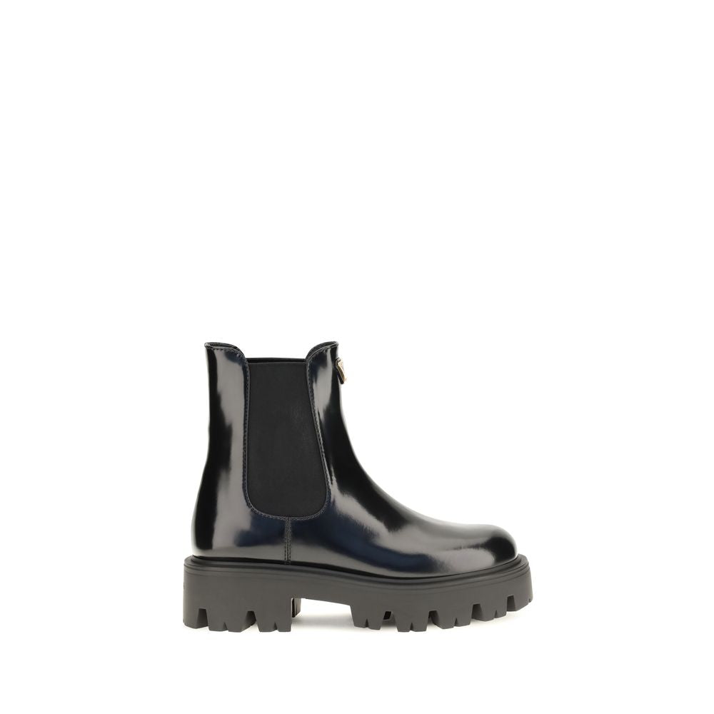 Prada Black Calf Leather Bos Taurus Chelsea Boots