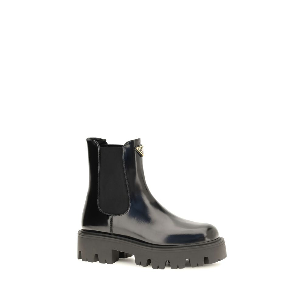 Prada Black Calf Leather Bos Taurus Chelsea Boots