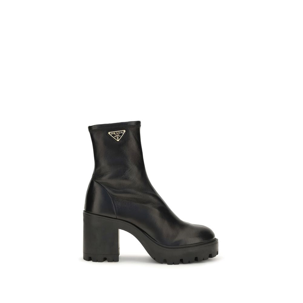 Prada Black Calf Leather Bos Taurus Ankle Boots