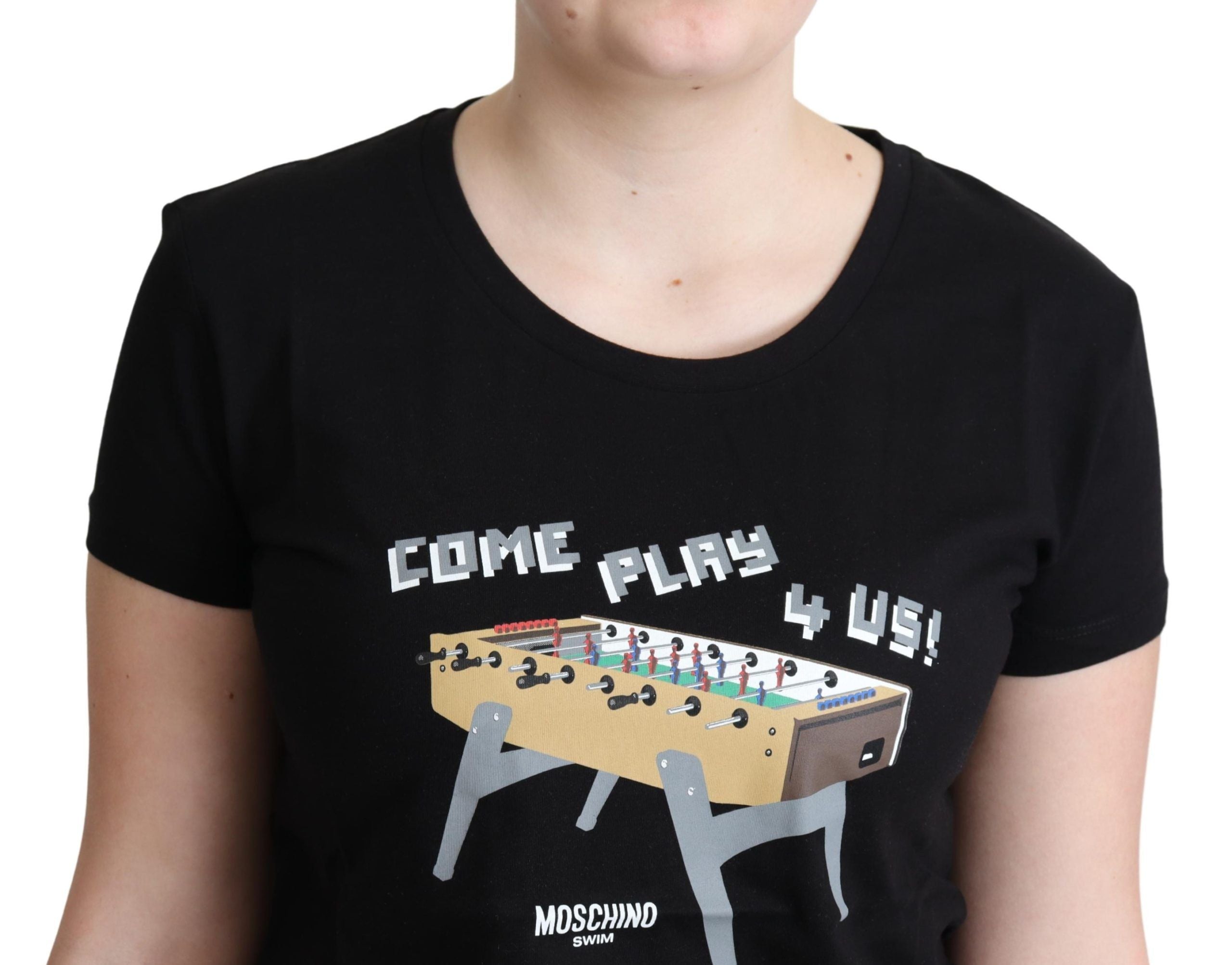 Moschino Black Cotton Come Play 4 Us Print T-shirt