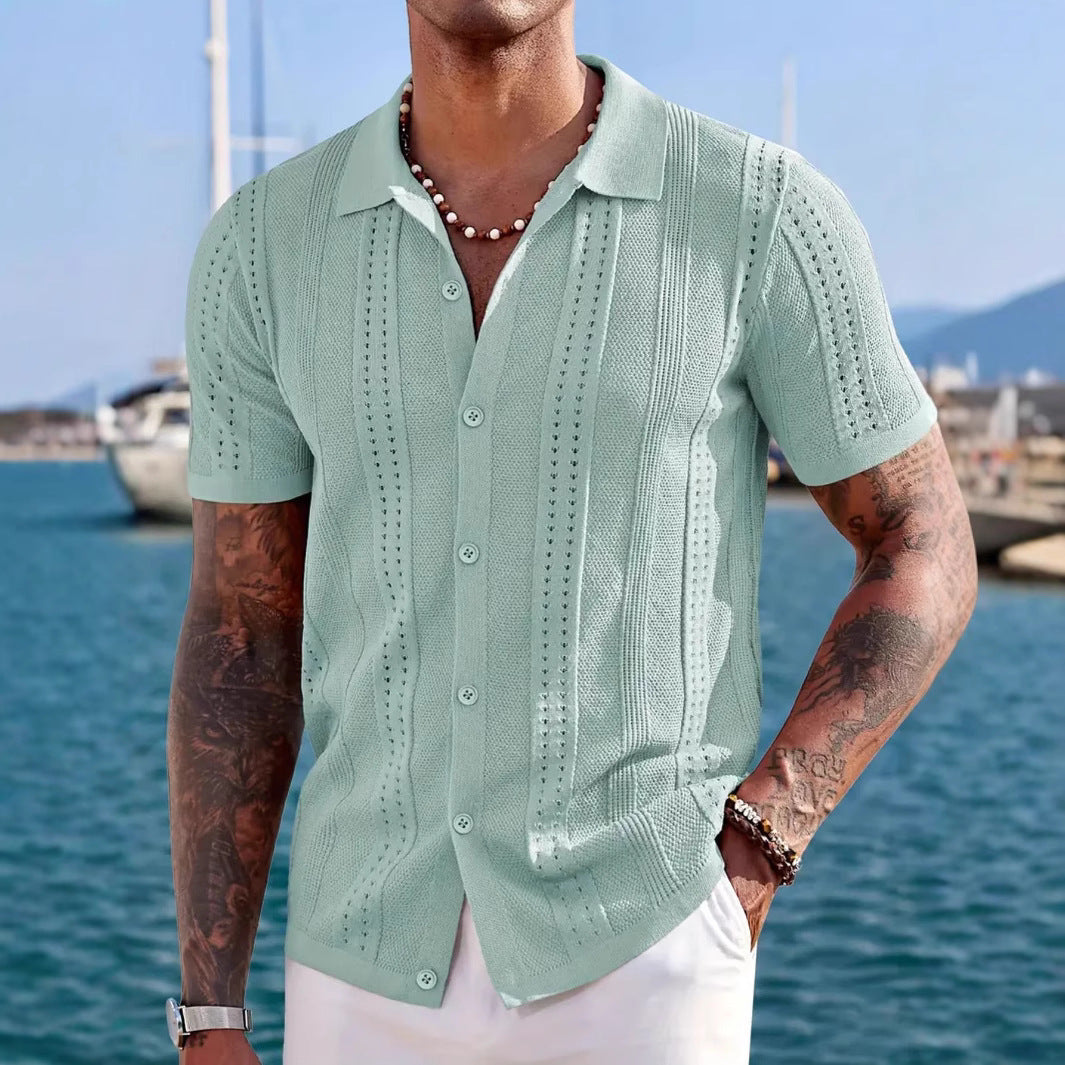 Knitted Cardigan Solid Color Breathable Men's Short-sleeved Shirt Signvm Project