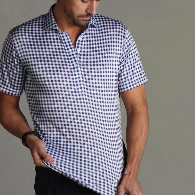Solid Color Printing Plaid Short Sleeve Half Collar Men Signvm Project