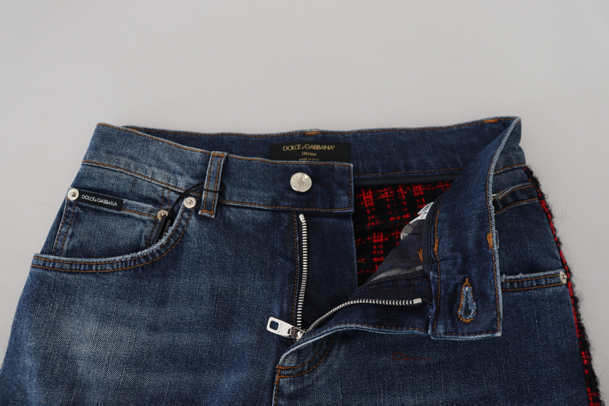 Blue Checkered Back Skinny Denim Jeans