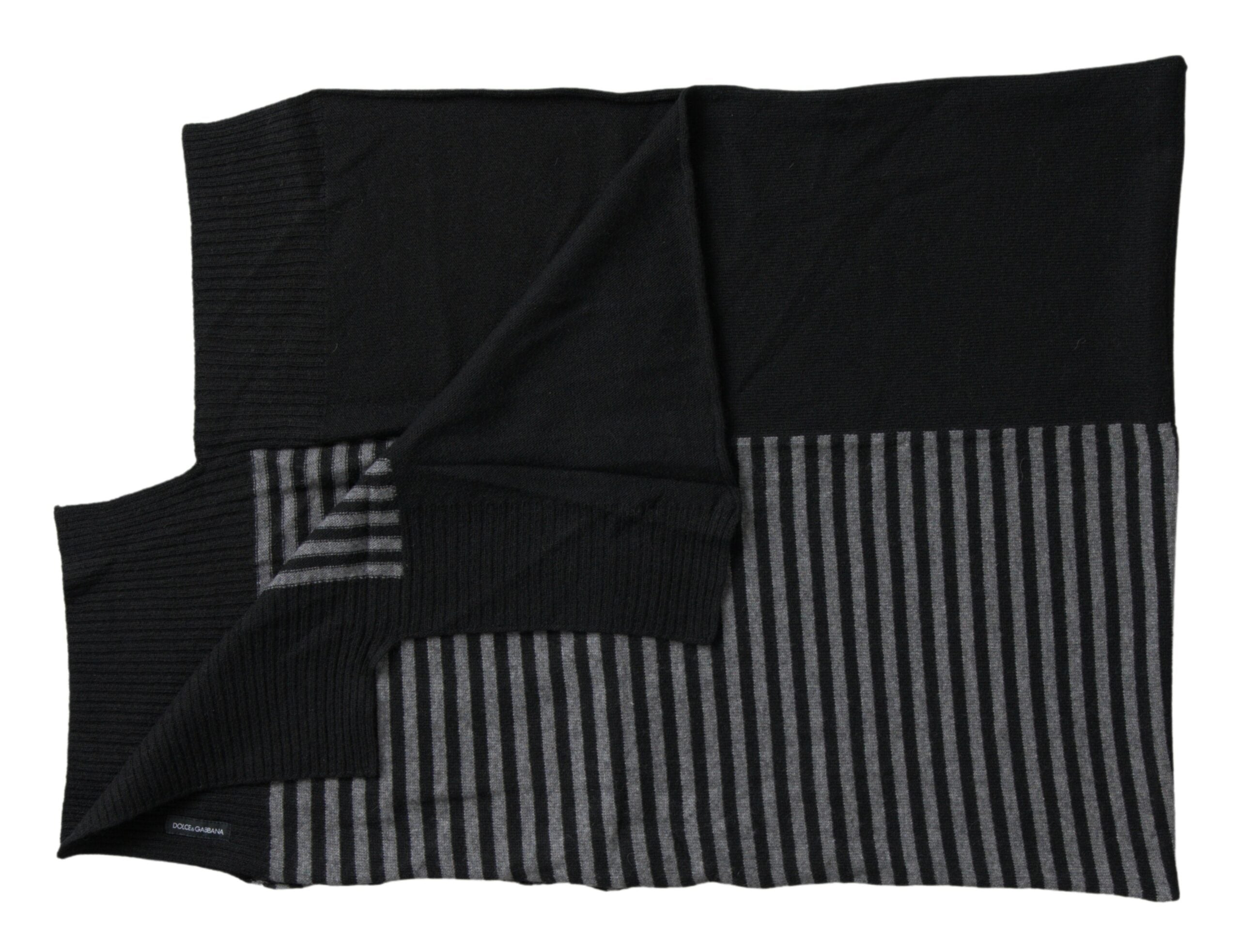 Dolce & Gabbana Black and Grey Striped Knit Scarf