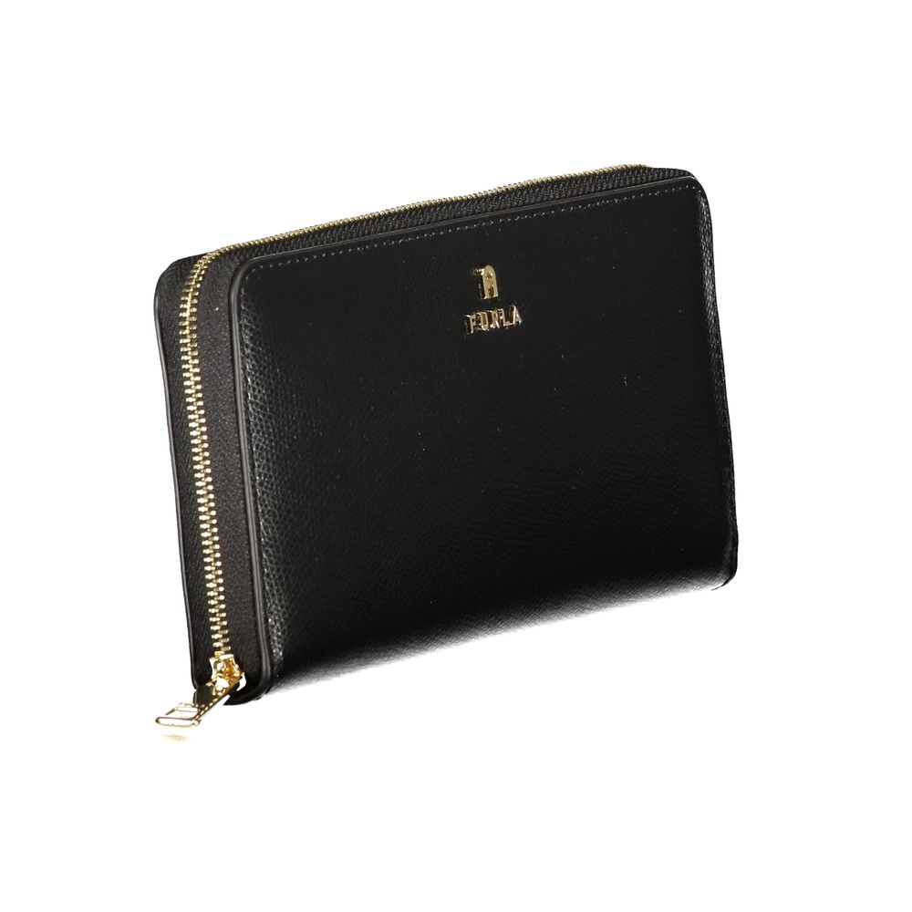 Furla Black Leather Zip-Around Wallet