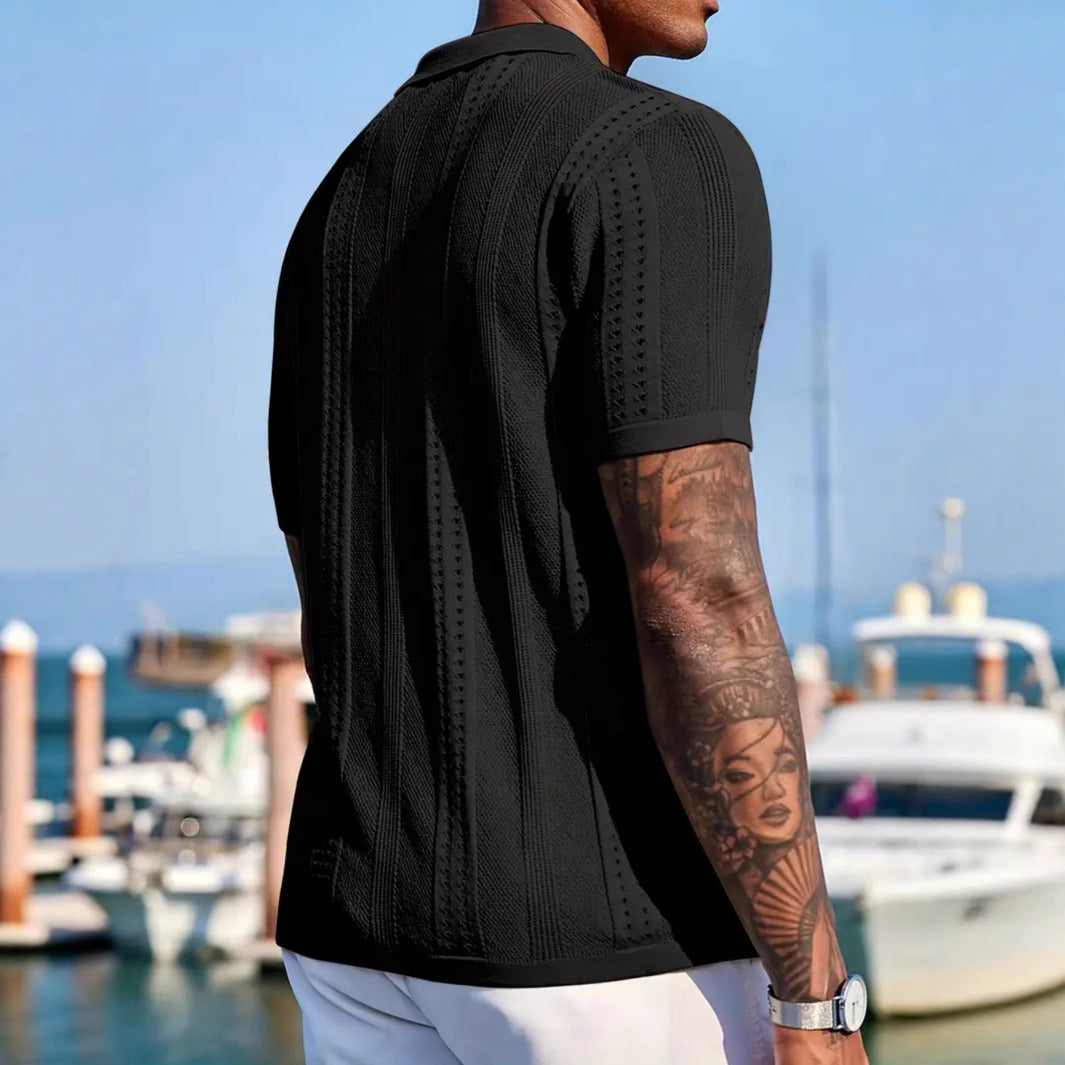 Knitted Cardigan Solid Color Breathable Men's Short-sleeved Shirt Signvm Project