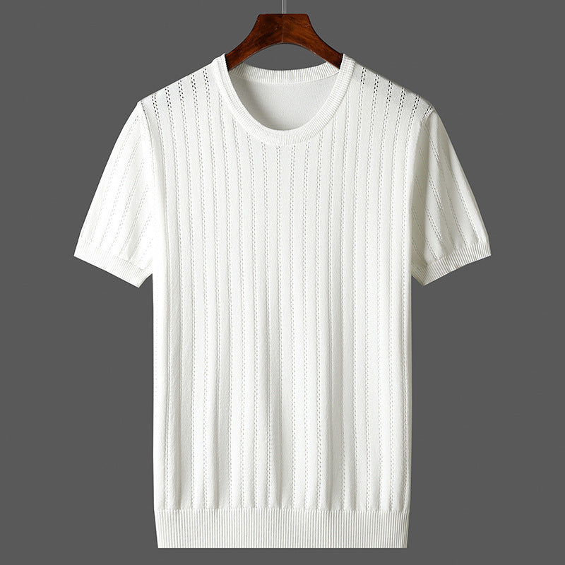 Hollow-out Knitted Casual Men's Short-sleeved Shirt Signvm Project