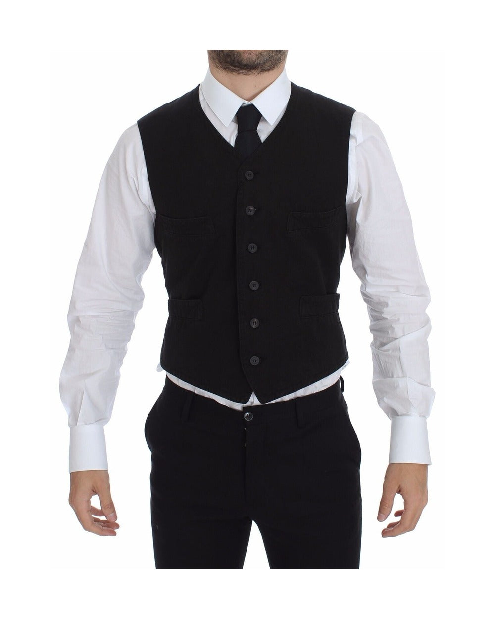 Dolce & Gabbana Black Flax Cotton Dress Vest Blazer