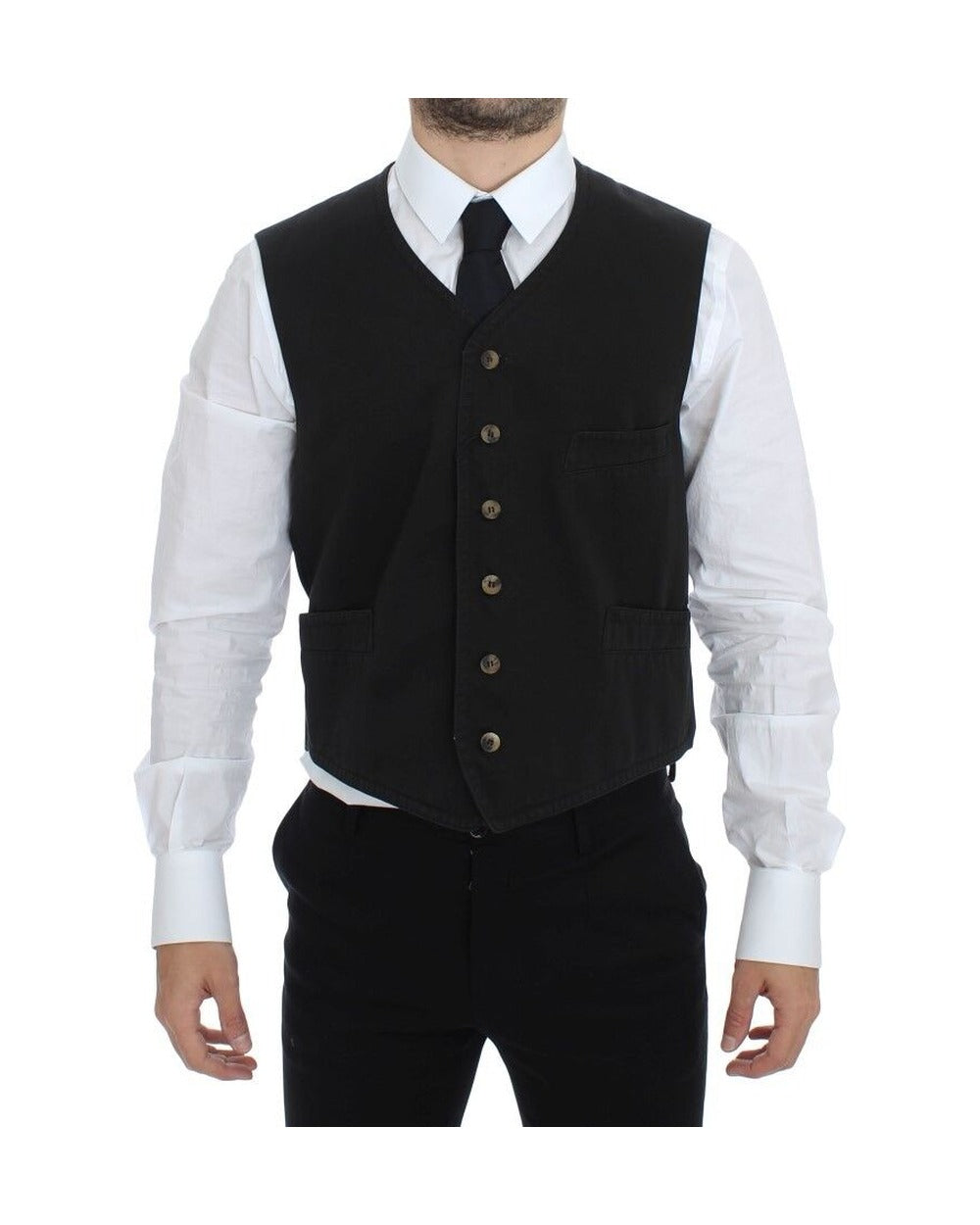 Dolce & Gabbana Black Cotton Blend Dress Vest Gilet