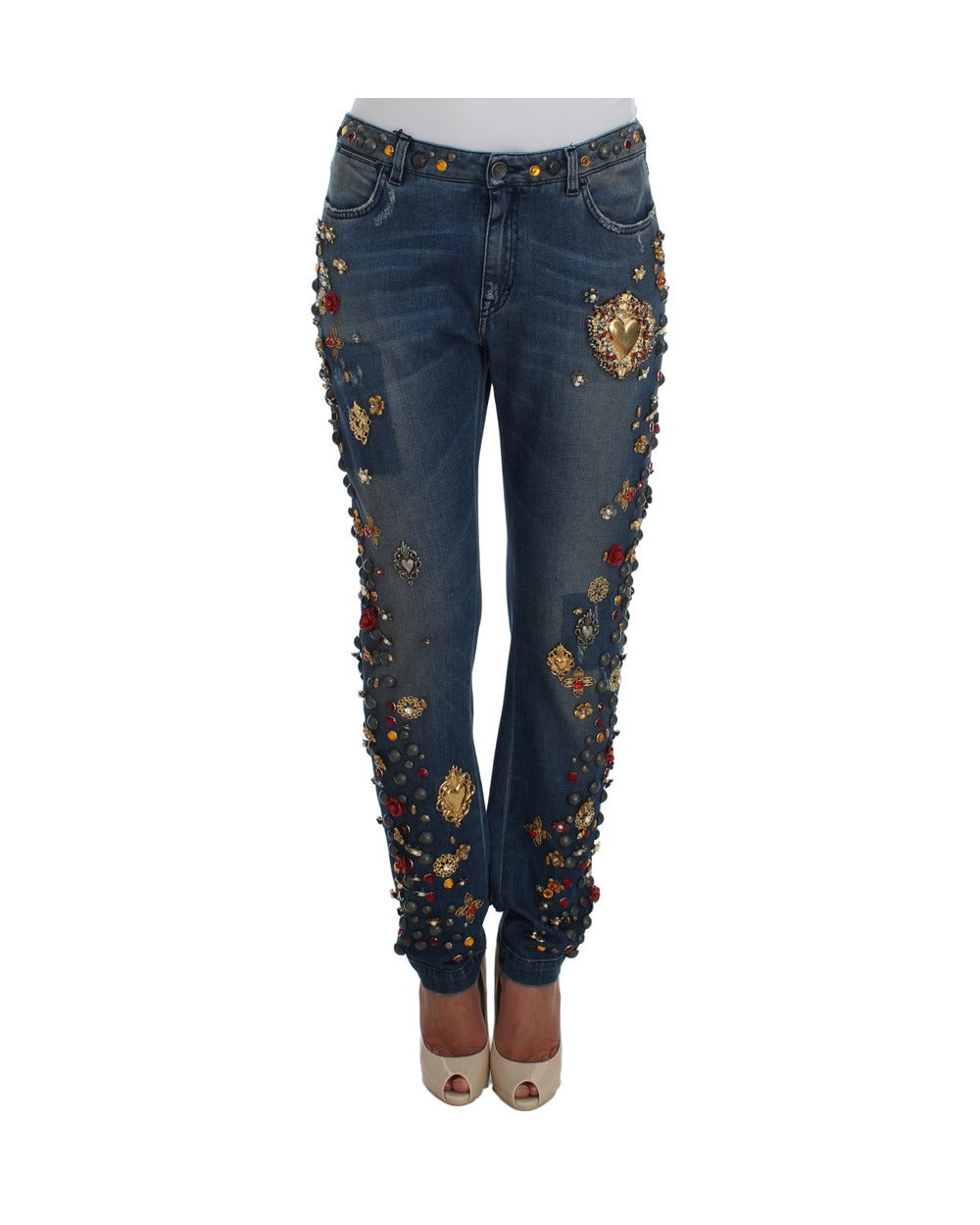 Dolce & Gabbana Crystal Roses Heart Embellished Jeans
