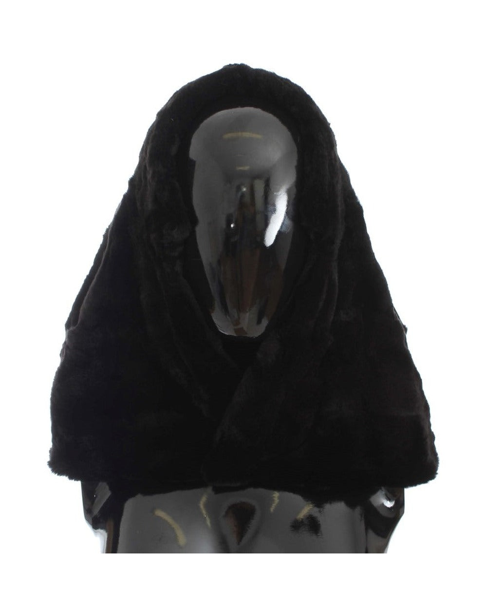 Dolce & Gabbana Black Weasel Fur Crochet Hood Scarf Hat