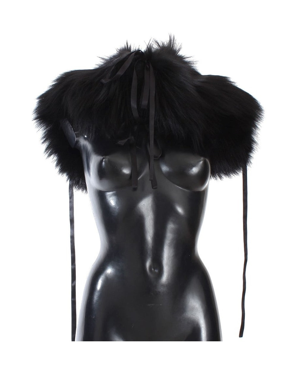 Dolce & Gabbana Black Fox Fur Shoulder Wrap Cover Collar Scarf