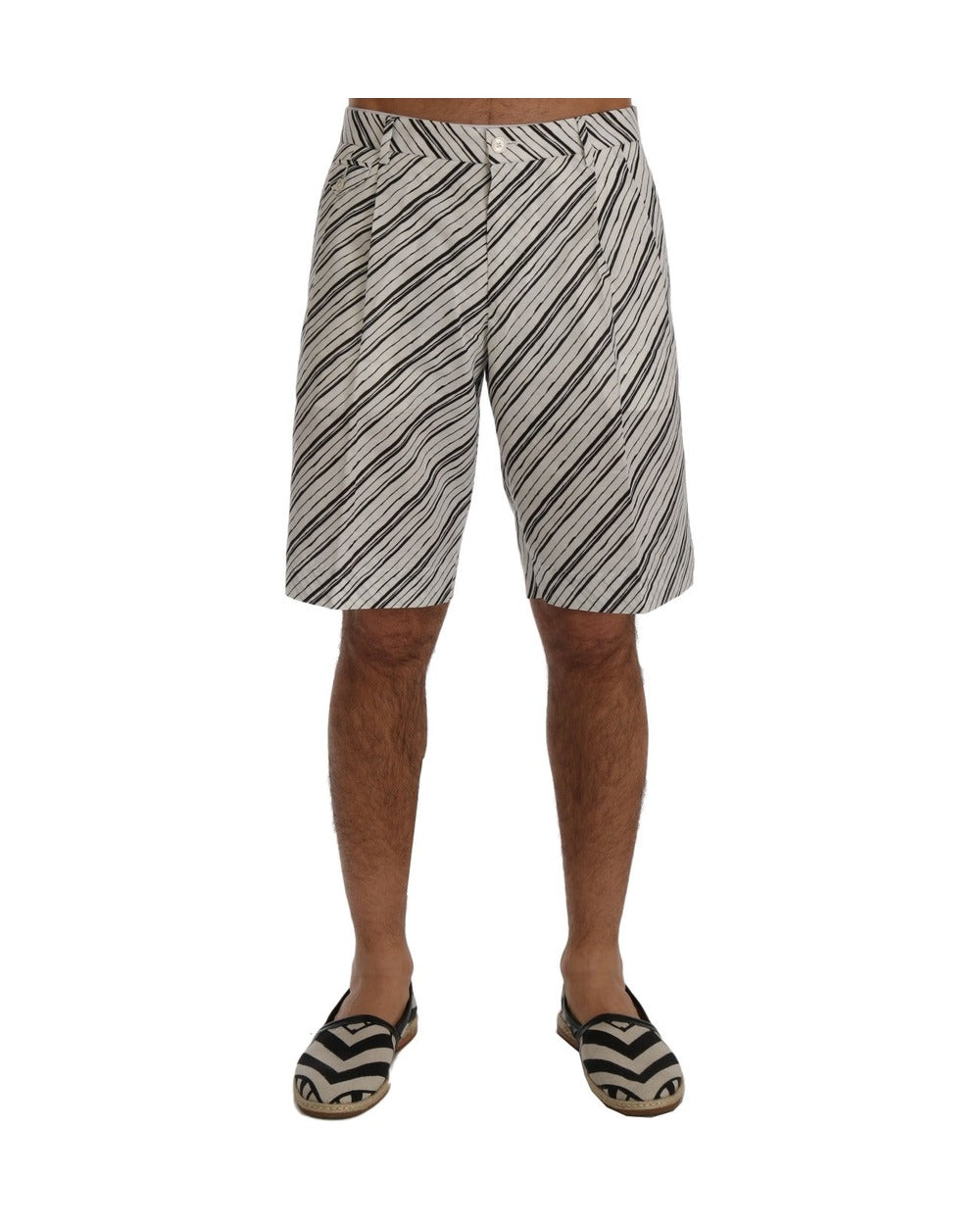 Dolce & Gabbana White Black Striped Casual Shorts