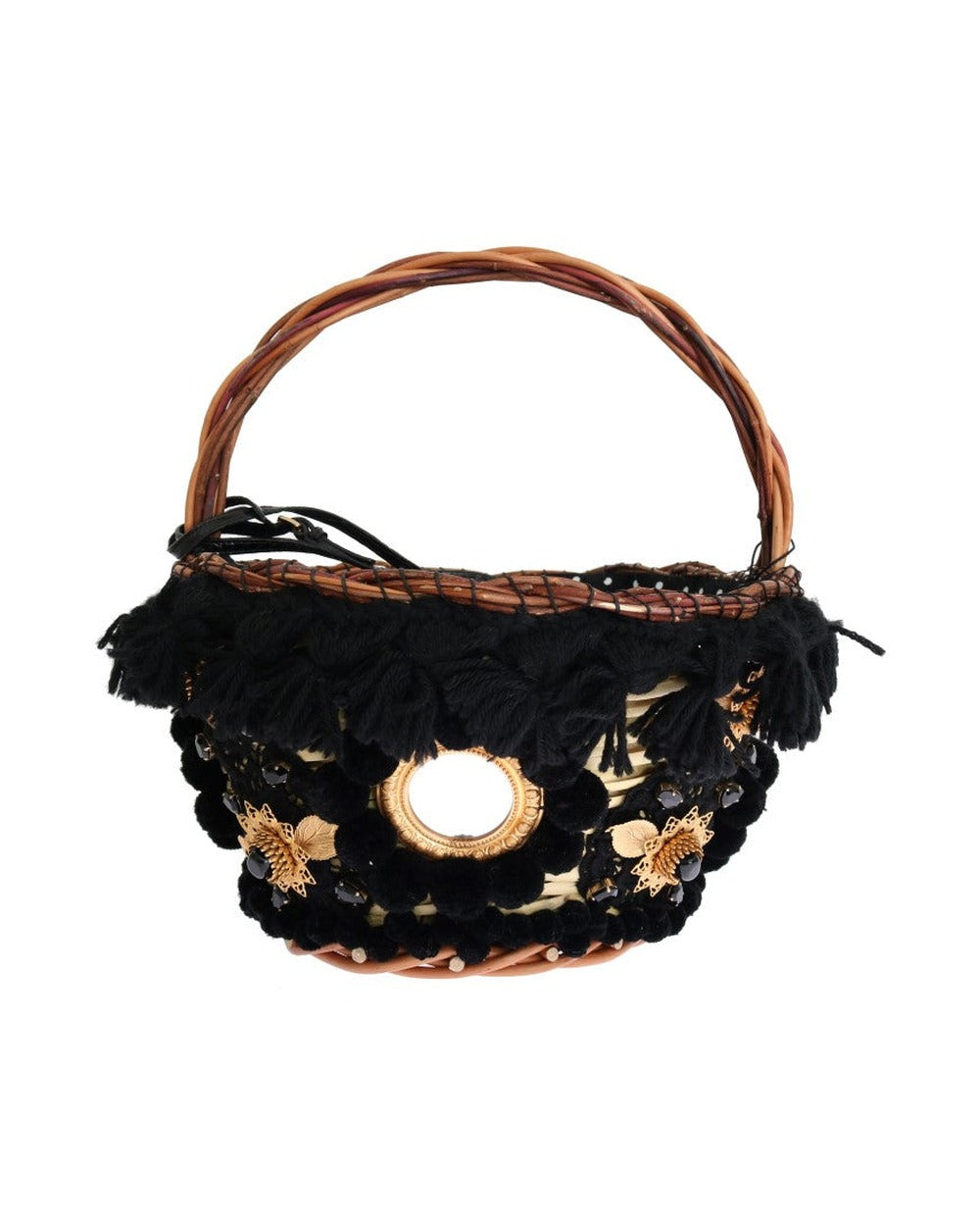 Dolce & Gabbana Beige Straw Snakeskin Pom Pom Crystal AGNESE Bag