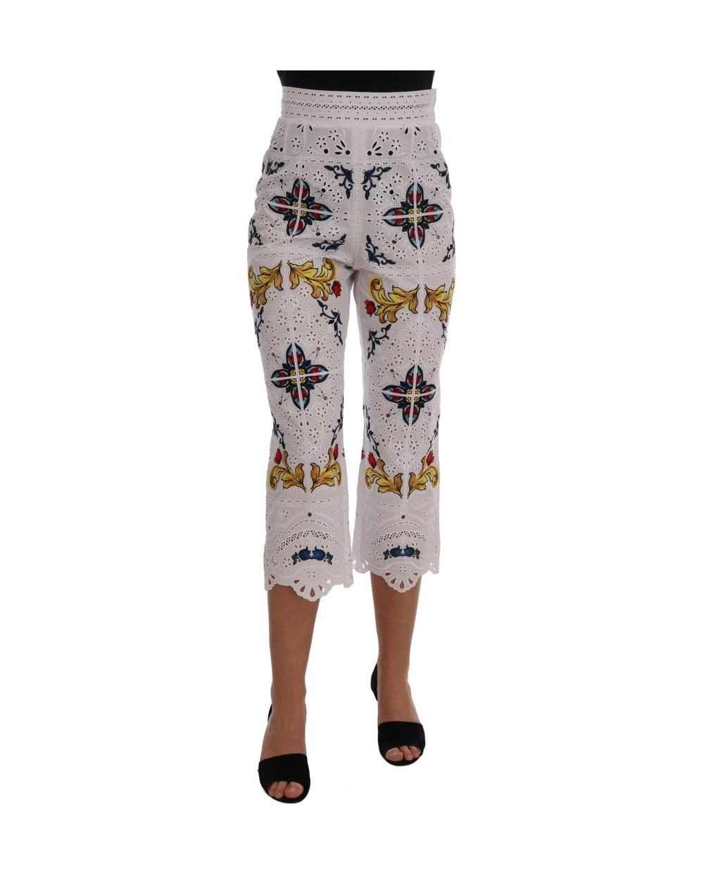 Dolce & Gabbana Mulicolor Majolica Cutout Capri Pants