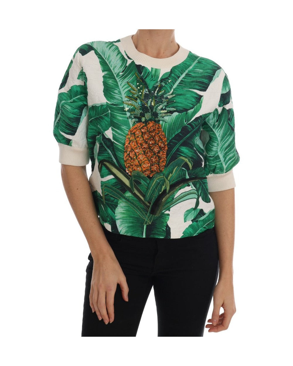 Dolce & Gabbana Pineapple Banana Sequins Crewneck Sweater