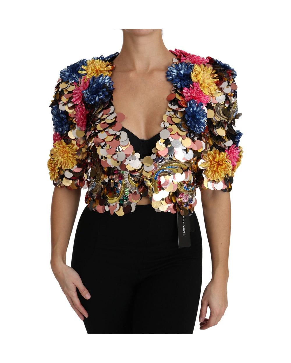 Dolce & Gabbana Crystal Sequined Floral Jacket Coat
